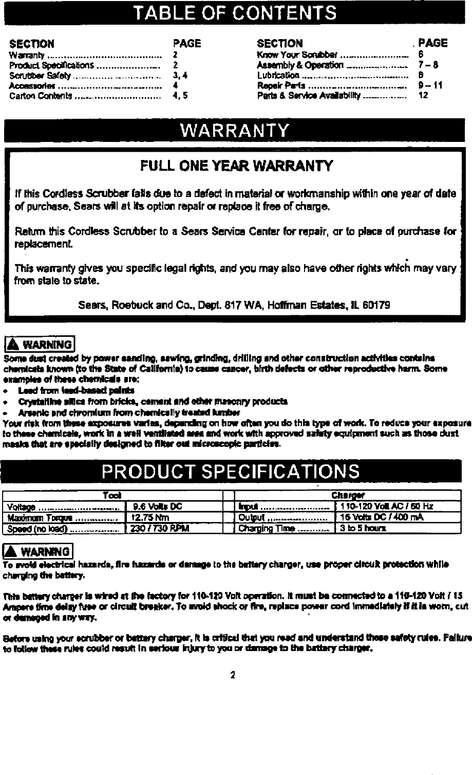 Page 2 of 11 - Craftsman 183112290 User Manual  SCRUBBER - Manuals And Guides L0412355