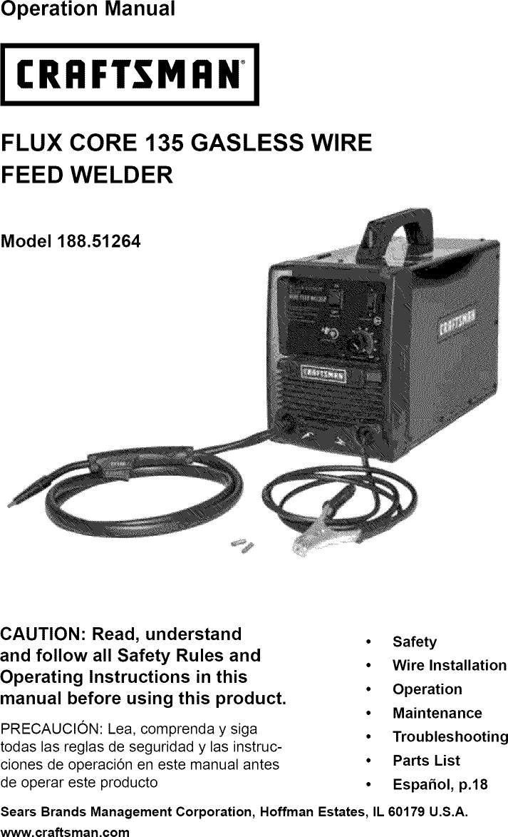 Craftsman 18851264 1603547L User Manual WELDER Manuals And Guides