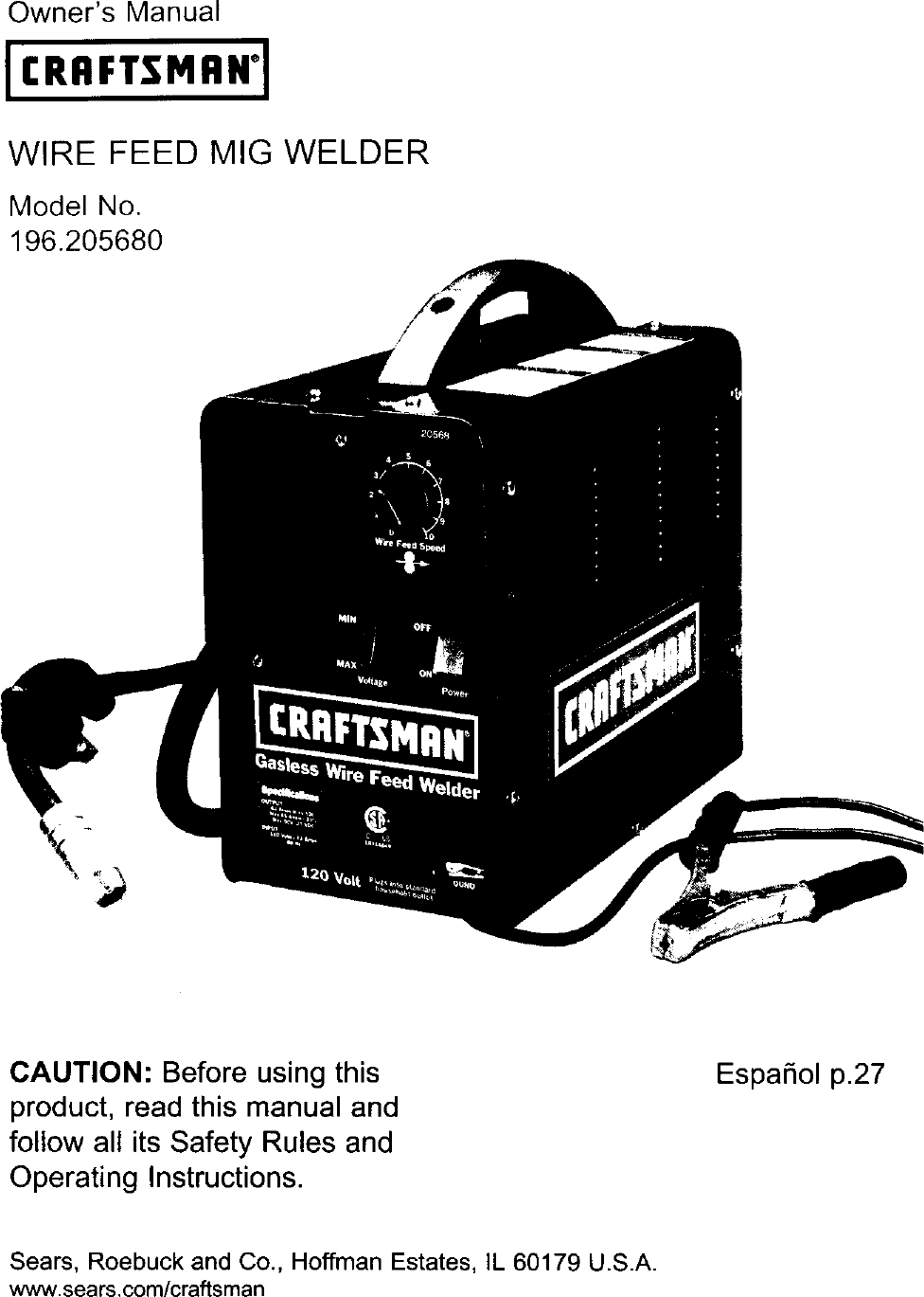 Craftsman 196205680 User Manual MIG WELDER Manuals And Guides L0405223