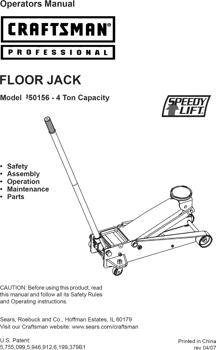 Craftsman 21450156 1205004L User Manual JACK HYDRAULIC Manuals And Guides