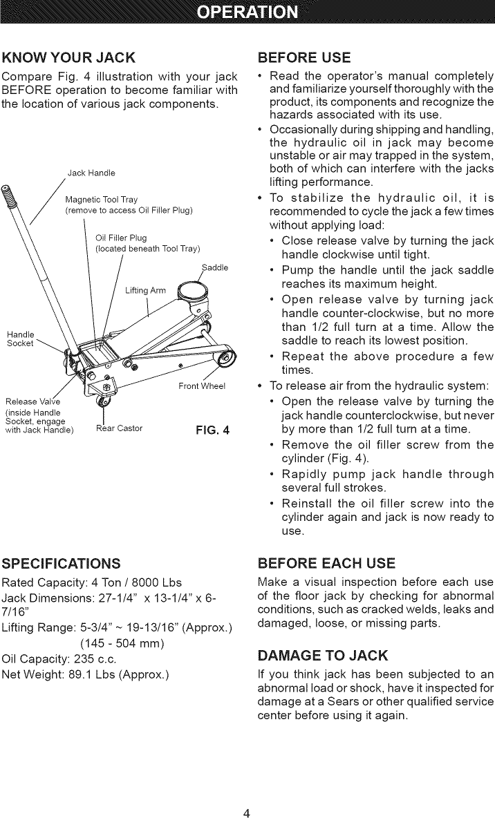 Page 4 of 8 - Craftsman 21450156 1205004L User Manual  JACK HYDRAULIC - Manuals And Guides