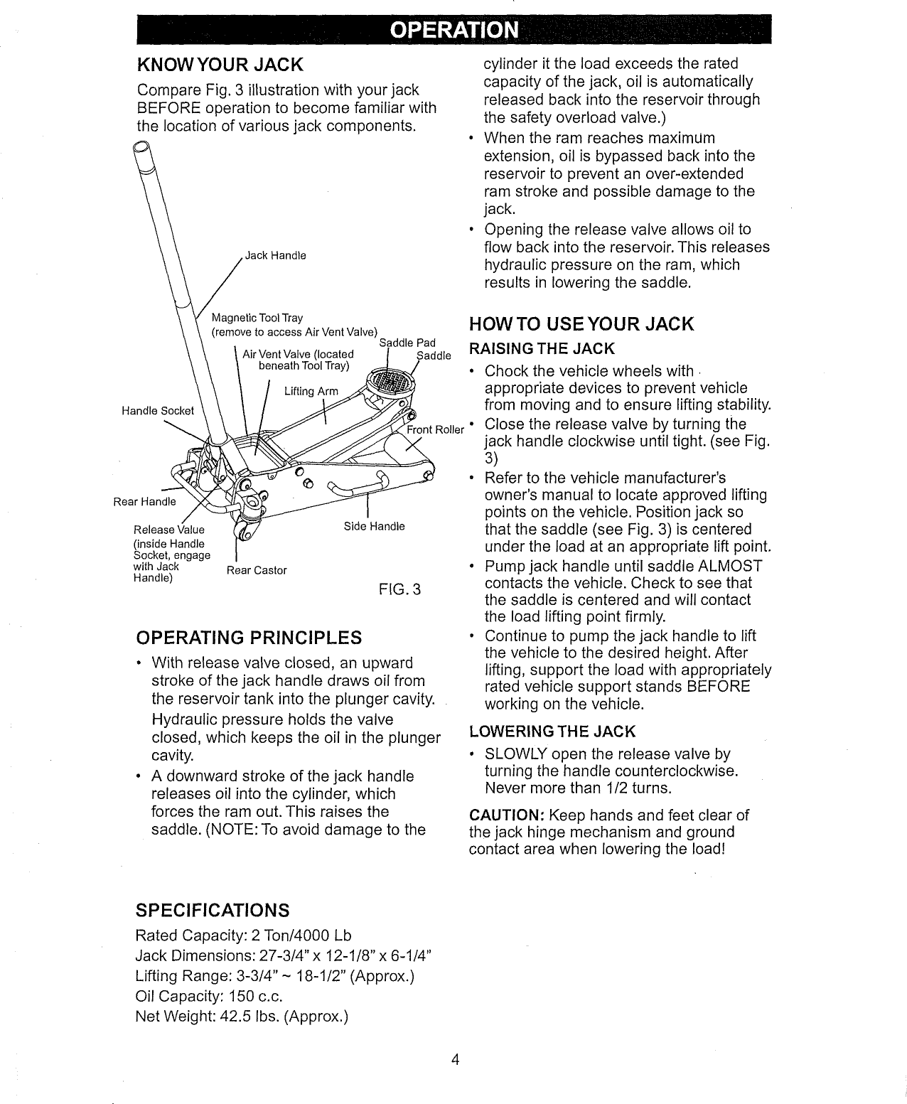 Page 4 of 7 - Craftsman 21450239 1101351L User Manual  2 TON FLOOR JACK - Manuals And Guides