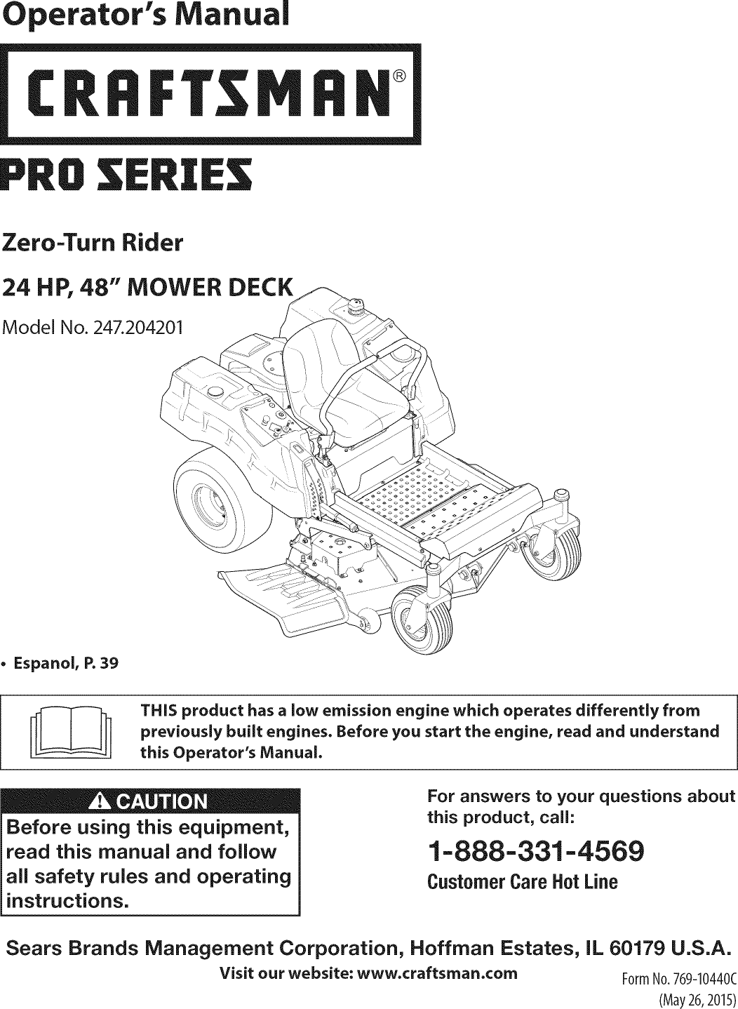 Craftsman 247204201 1505439L User Manual ZERO TURN RIDING MOWER Manuals ...