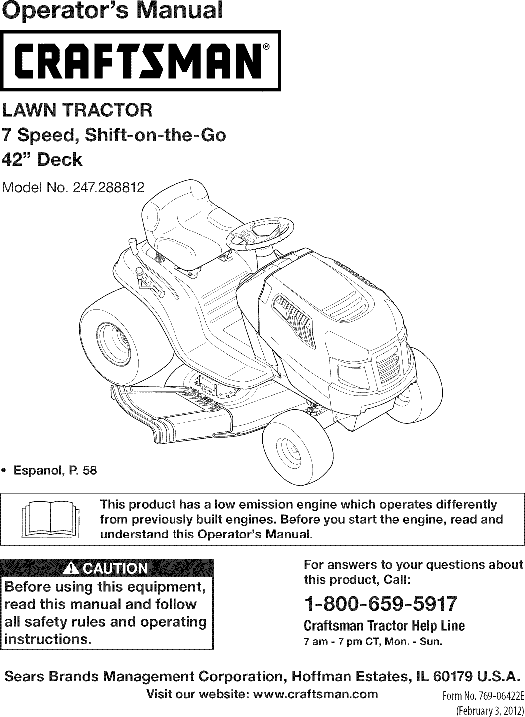 Craftsman 247288812 User Manual TRACTOR Manuals And Guides 1112367L