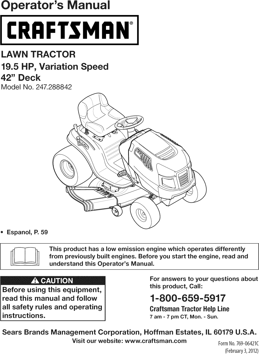 Craftsman 247288842 User Manual TRACTOR Manuals And Guides 1112366L