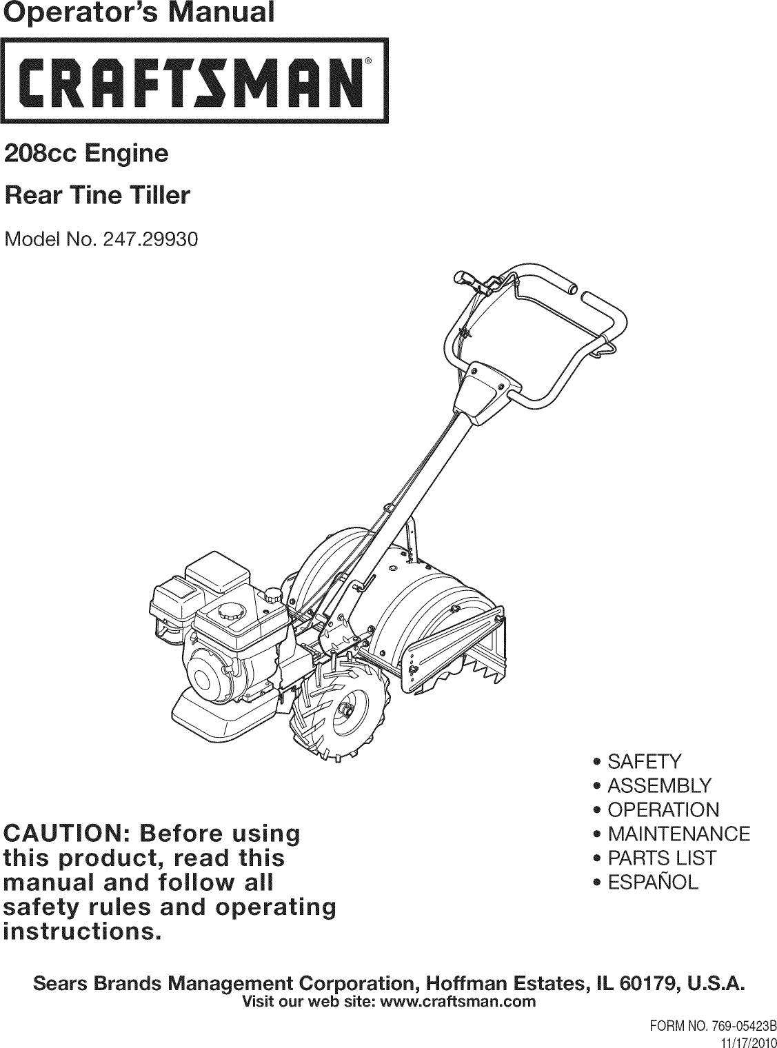 Craftsman Tiller Manual Rear Tine