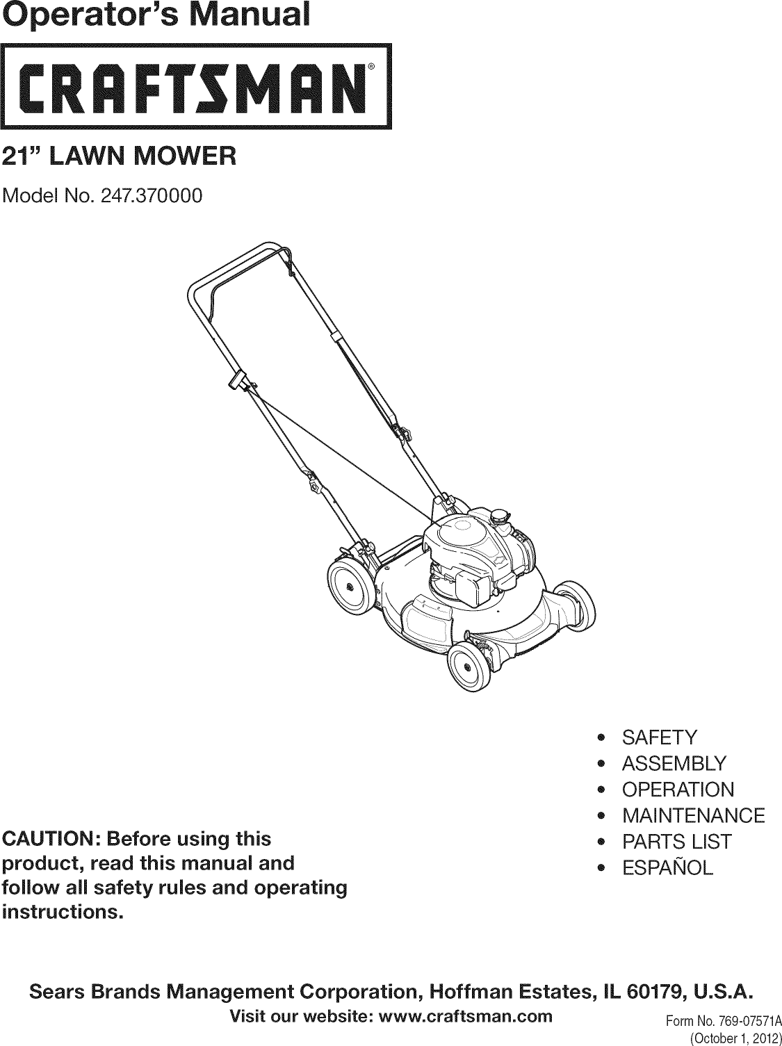 Craftsman 247370000 User Manual MOWER Manuals And Guides 1301417L