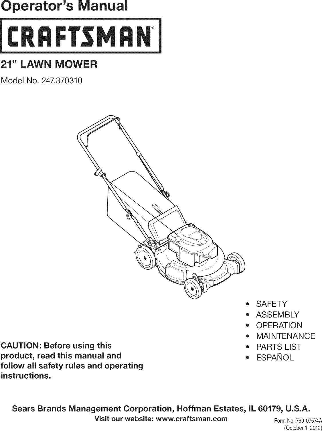 Craftsman 247370310 User Manual LAWN MOWER 1980'S Manuals And Guides