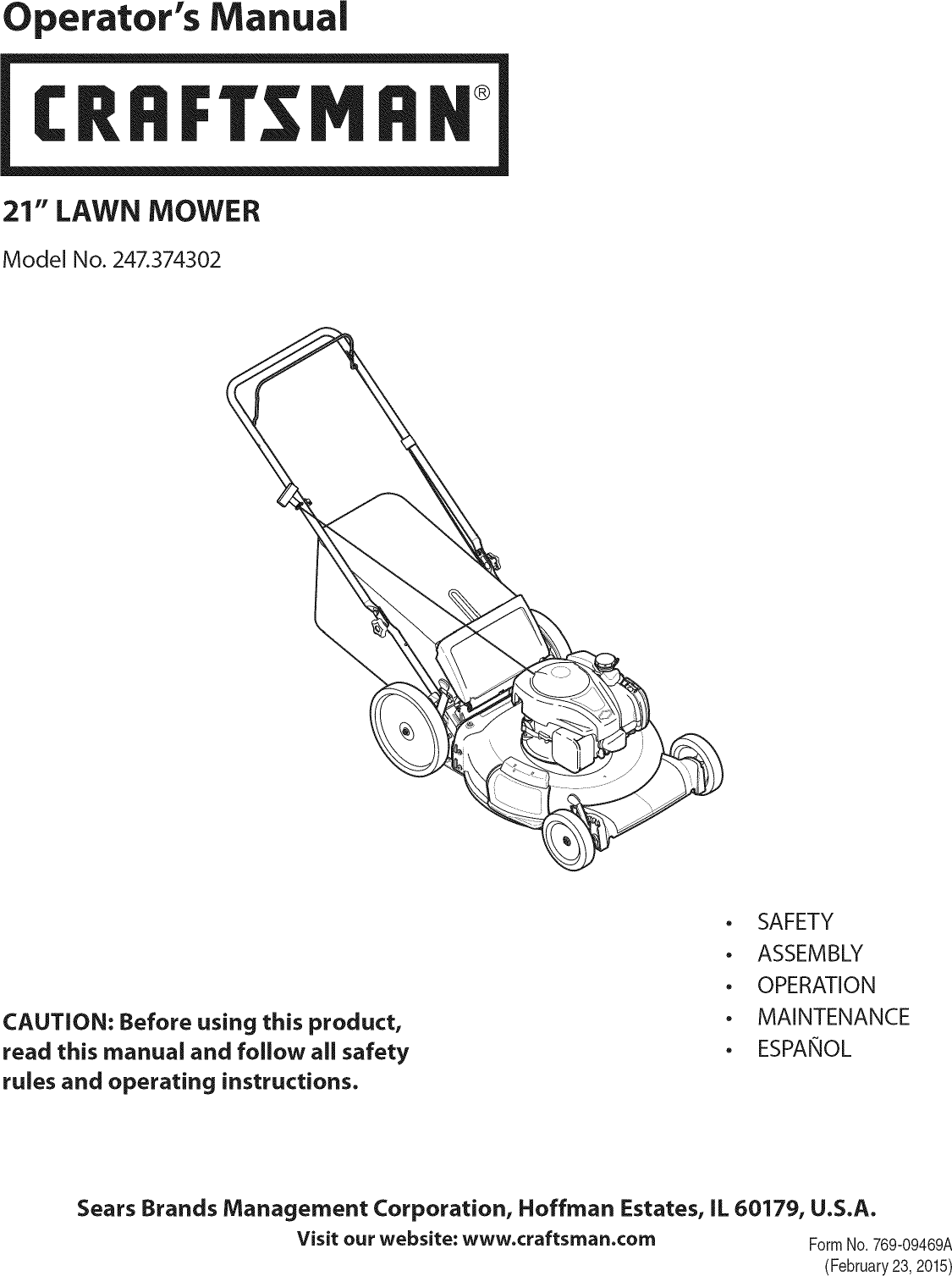 Craftsman 247374302 1503347L User Manual LAWN MOWER Manuals And Guides