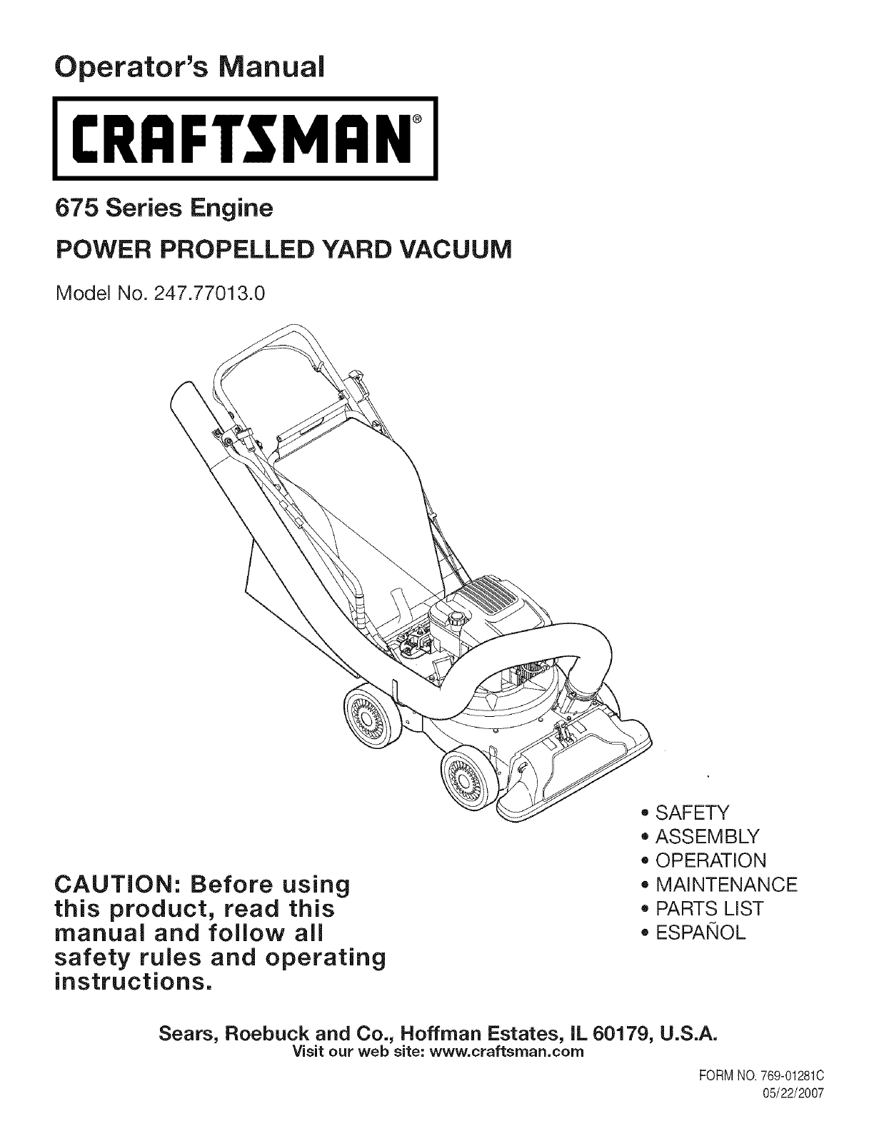Craftsman 247770130 User Manual YARD VACUUM Manuals And Guides LR708115