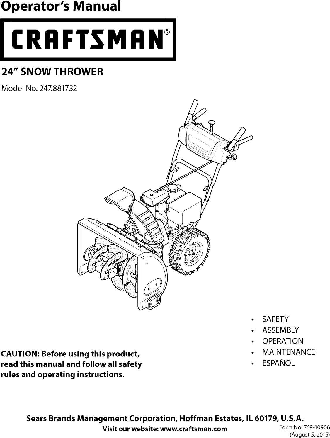 Craftsman 247881732 1509055L User Manual SNOW THROWER Manuals And Guides