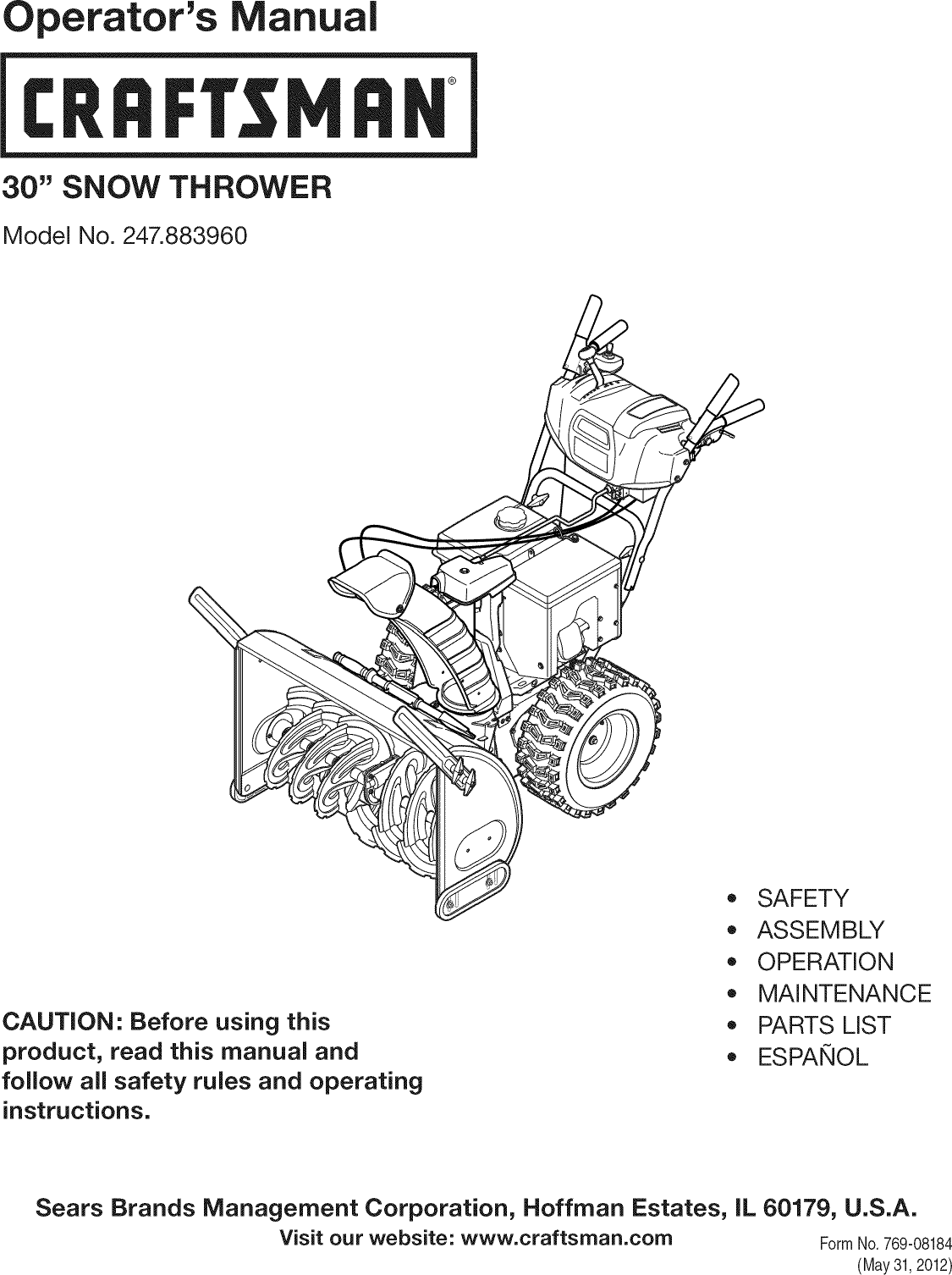 Craftsman 247883960 User Manual SNOW THROWER Manuals And Guides 1206442L