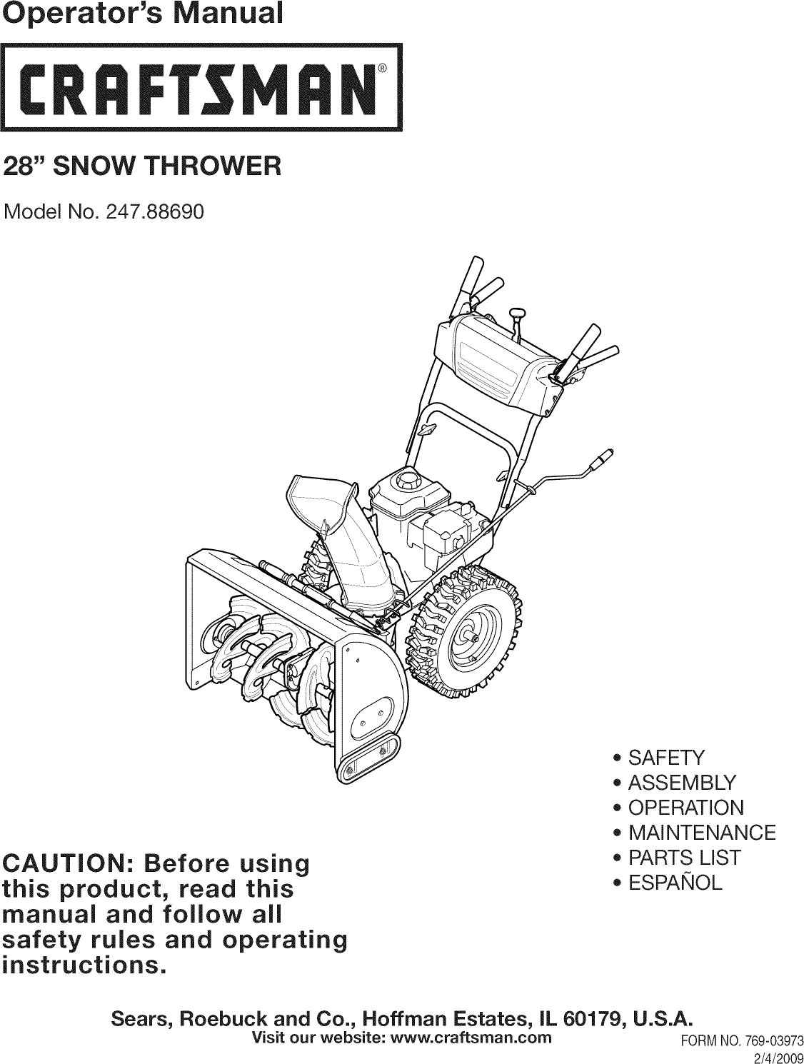 Craftsman 24788690 User Manual 28 SNOW THROWER Manuals And Guides L0902223