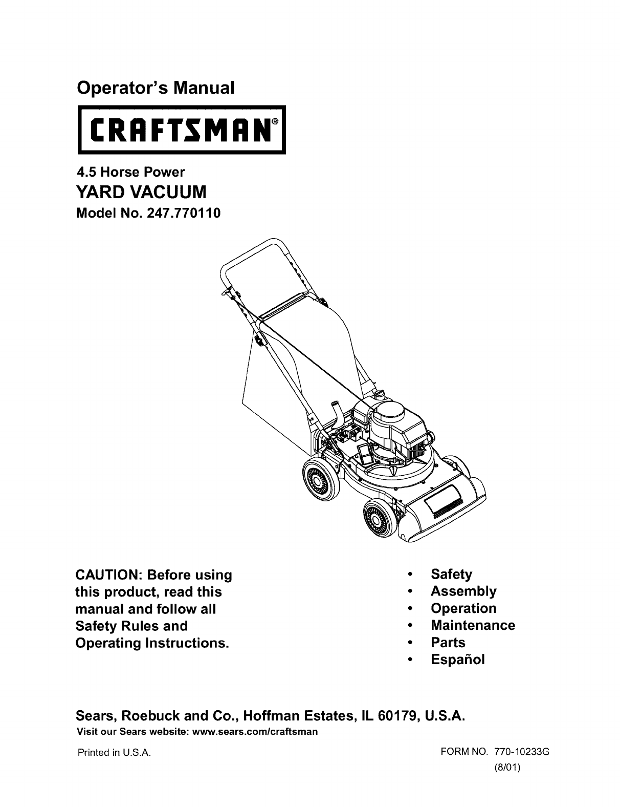 Craftsman 24B031E099 User Manual CSV 4.5 HP PUSH Manuals And Guides ...