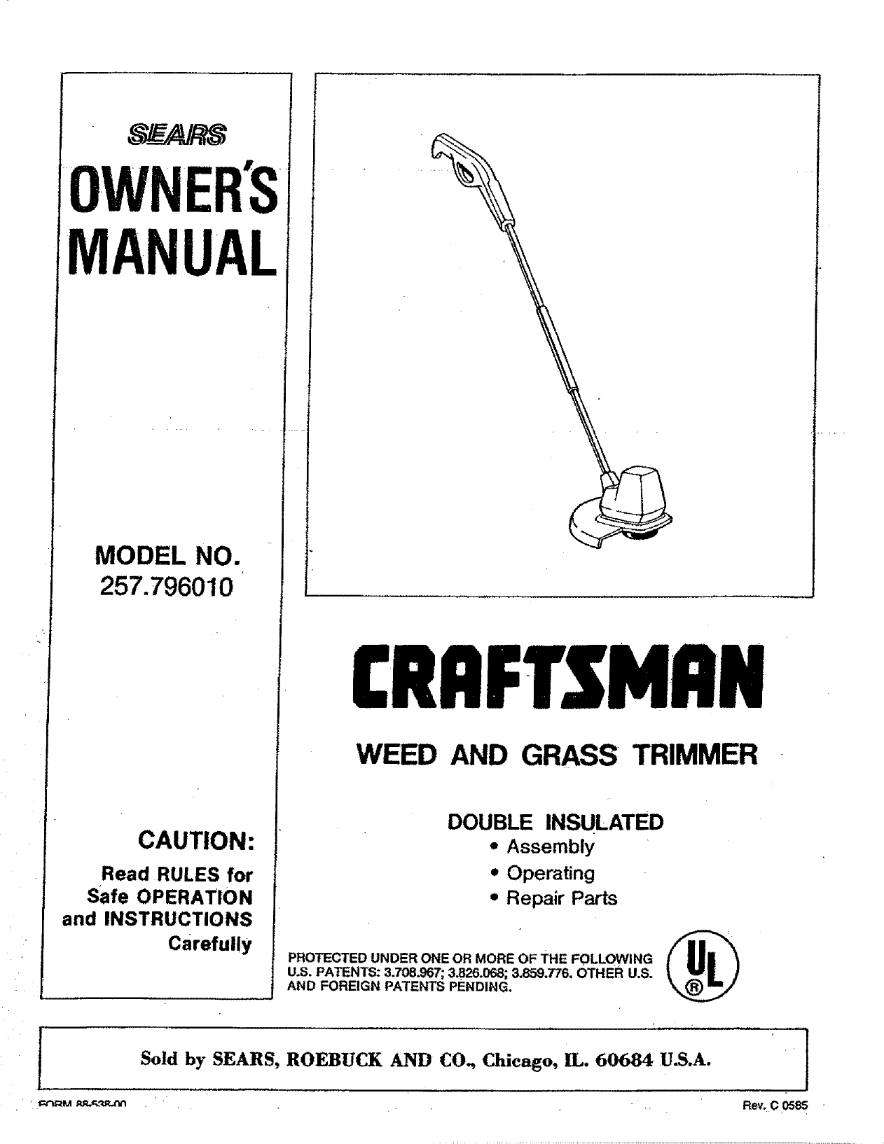 Craftsman 257796010 User Manual WEED AND GRASS TRIMMER Manuals Guides