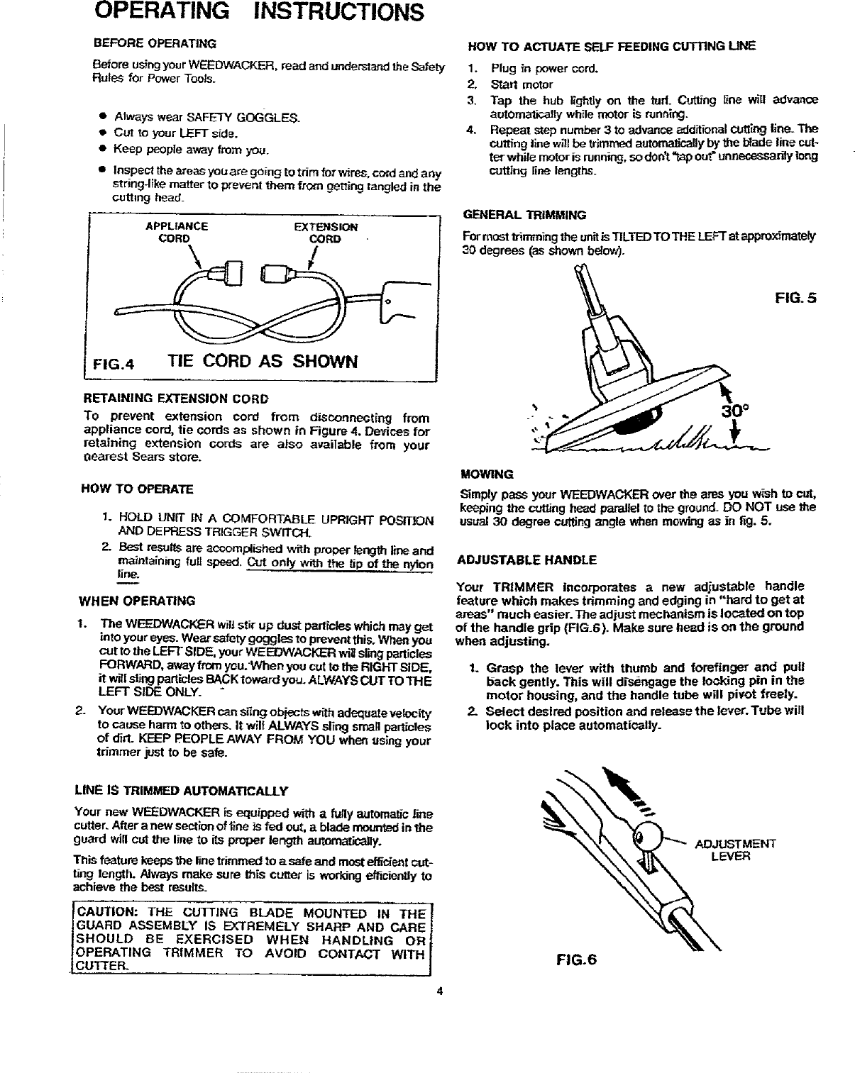 Page 4 of 8 - Craftsman 257796041 User Manual  ADJUSTABLE HANDLE WEED AND GRASS TRIMMER - Manuals Guides L0707268