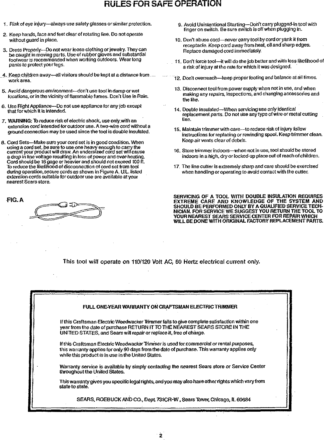 Page 2 of 8 - Craftsman 257797020 User Manual  13 ELECTRIC WEEDWACKER - Manuals And Guides L0707272