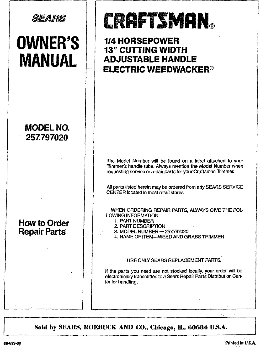 Page 8 of 8 - Craftsman 257797020 User Manual  13 ELECTRIC WEEDWACKER - Manuals And Guides L0707272