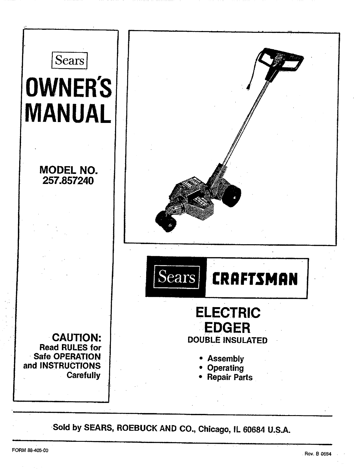 Page 1 of 8 - Craftsman 257857240 User Manual  ELECTRIC EDGER - Manuals And Guides L0707008