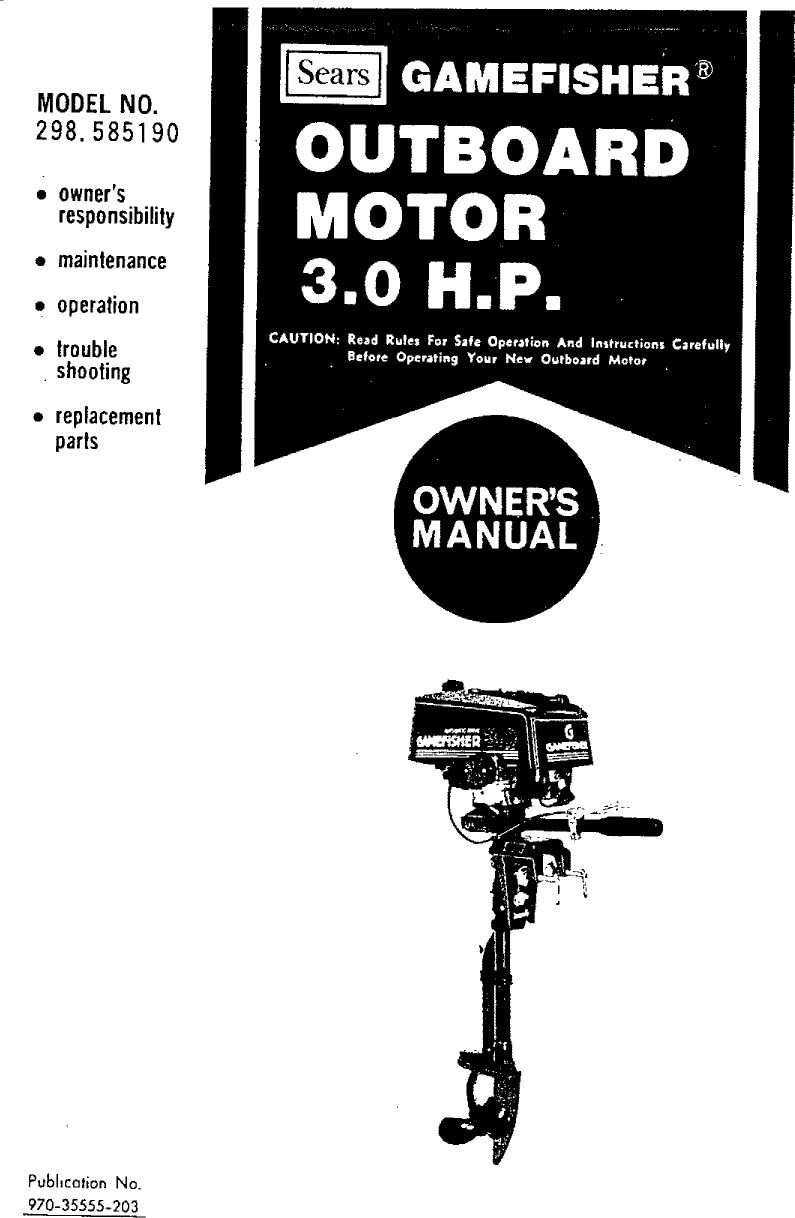 Craftsman 298585190 1112583L User Manual GAMEFISHER OUTBOARD MOTOR 3.0