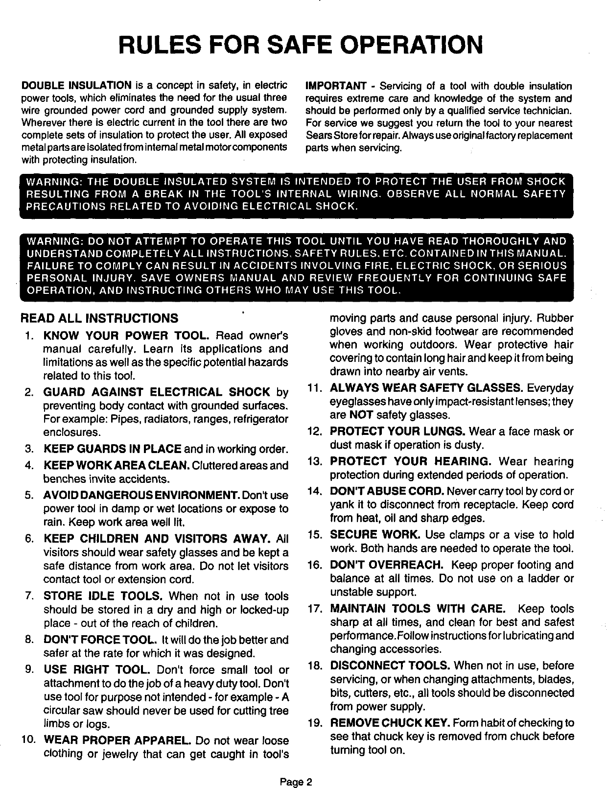 Page 2 of 12 - Craftsman 315101270 User Manual  1/2IN SINGLE SPEED REVERSIBLE DRILL - Manuals And Guides L0012021
