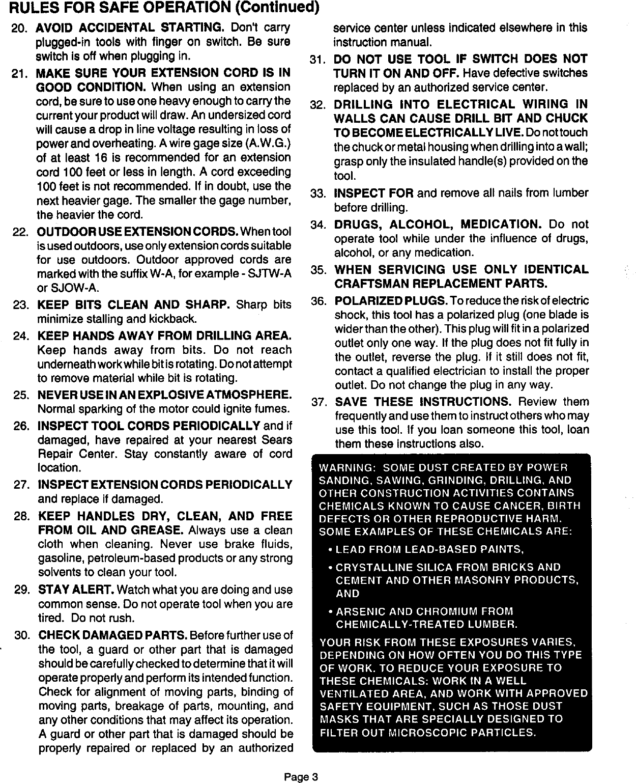 Page 3 of 12 - Craftsman 315101270 User Manual  1/2IN SINGLE SPEED REVERSIBLE DRILL - Manuals And Guides L0012021
