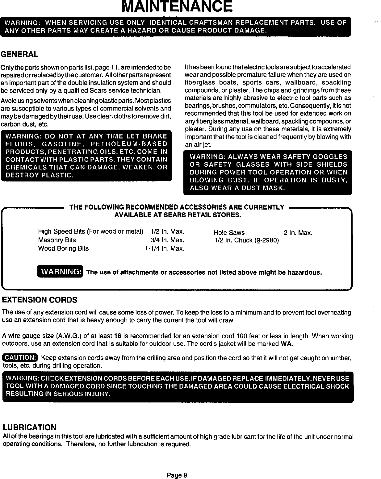 Page 9 of 12 - Craftsman 315101270 User Manual  1/2IN SINGLE SPEED REVERSIBLE DRILL - Manuals And Guides L0012021