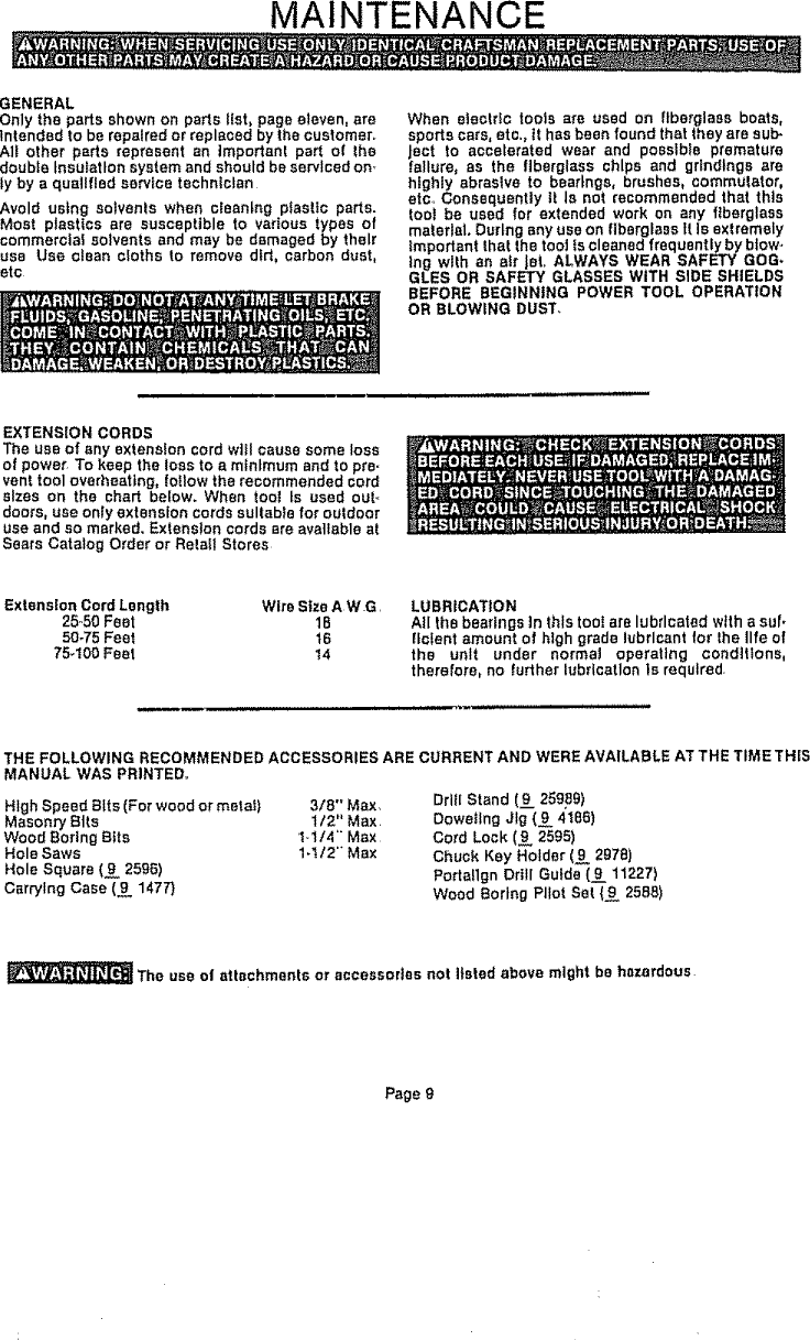 Page 9 of 12 - Craftsman 31510411 User Manual  3/8 INCH ELECTRIC DRILL - Manuals And Guides 1006753L