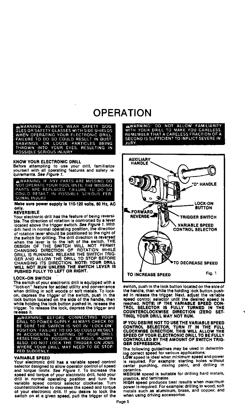 Page 5 of 12 - Craftsman 315105050 User Manual  1/2 ELECTRONIC DRILL - Manuals And Guides L0012019