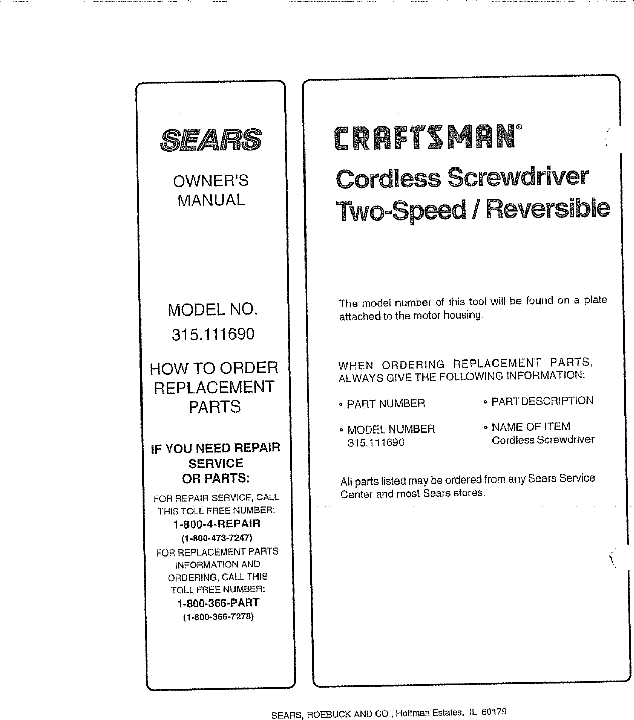 Page 12 of 12 - Craftsman 315111690 User Manual  CORDLESS SCREWDRIVER - Manuals And Guides L0804427