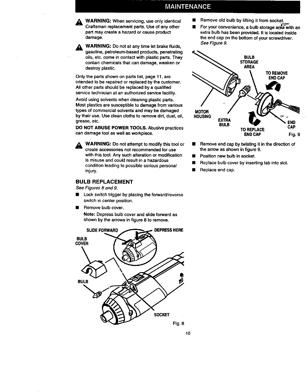 Page 10 of 12 - Craftsman 315111810 User Manual  SINGLE SPEED REVERSIBLE CORDLESS SCREWDRIVER - Manuals And Guides 98100166