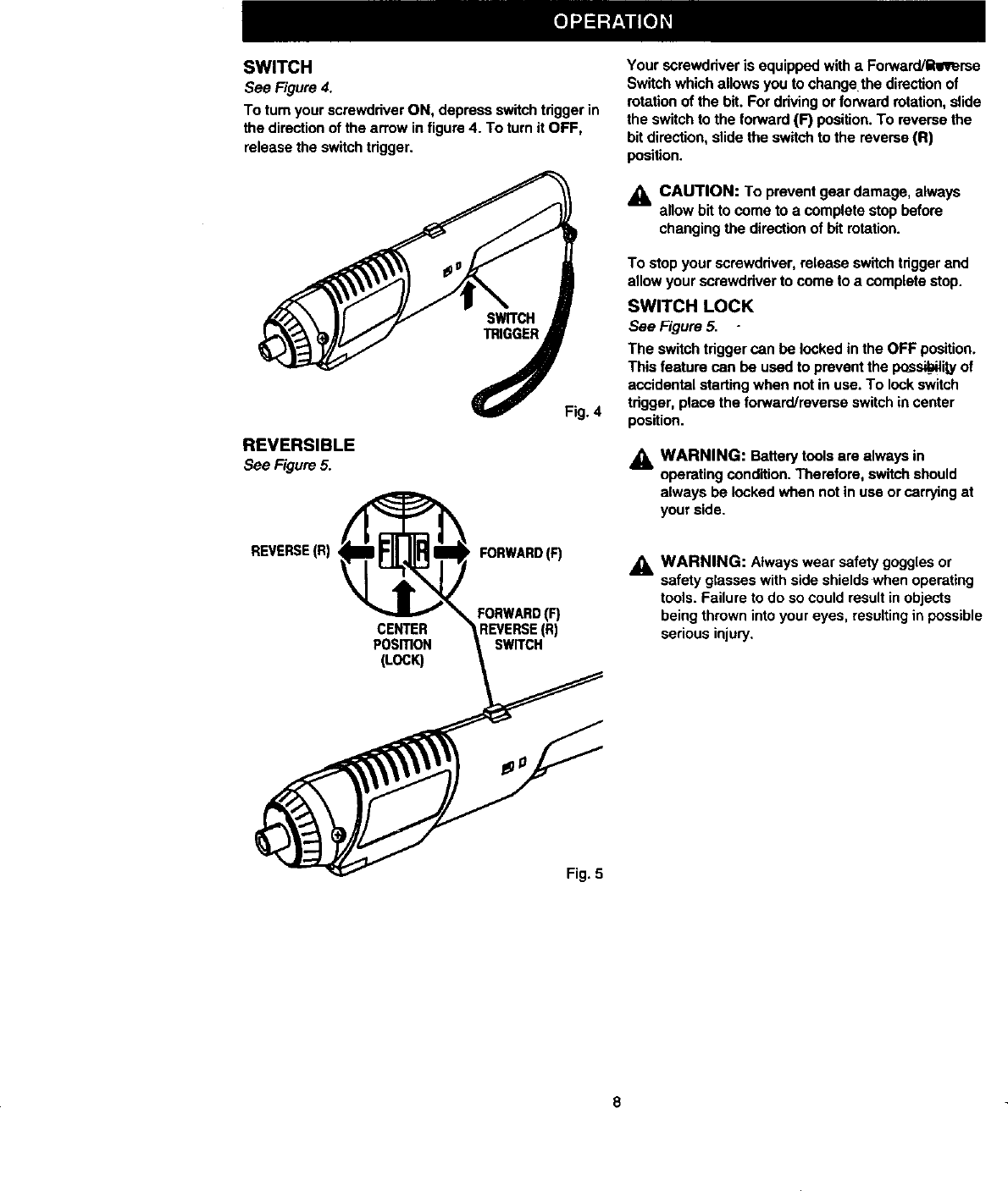Page 8 of 12 - Craftsman 315111810 User Manual  SINGLE SPEED REVERSIBLE CORDLESS SCREWDRIVER - Manuals And Guides 98100166