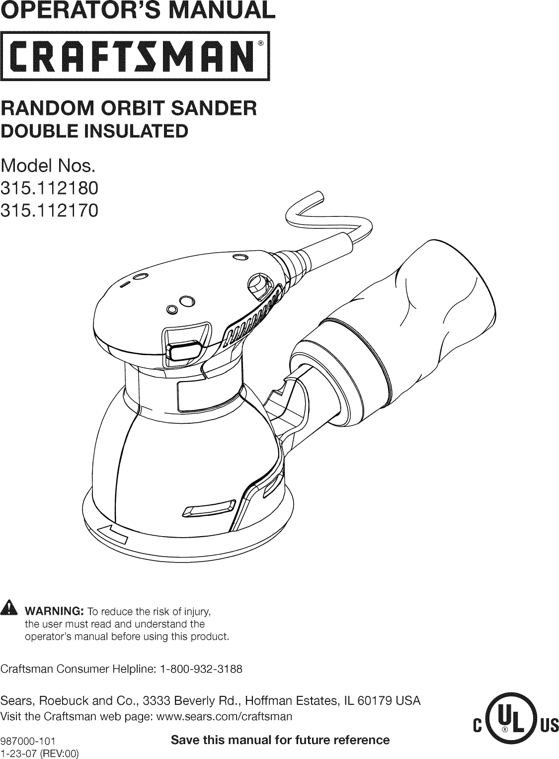 Craftsman 315112170 User Manual SANDER Manuals And Guides L1002159