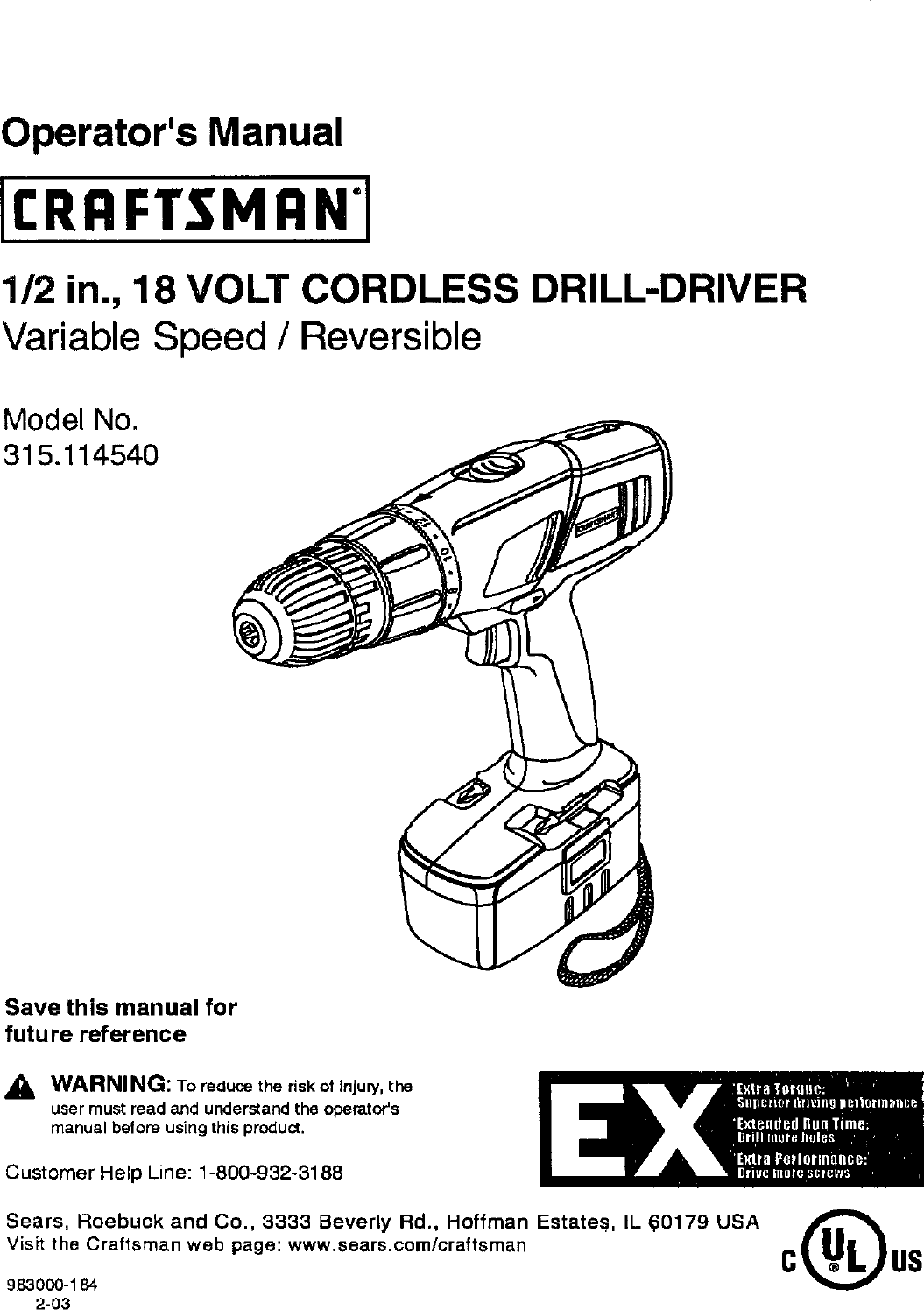 Craftsman 315114540 User Manual DRILL DRIVER Manuals And Guides L0305453