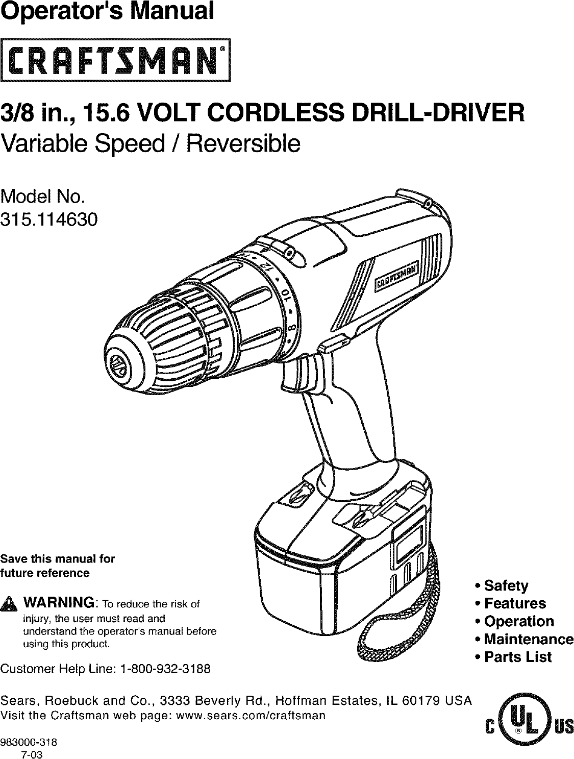 Craftsman 315114630 User Manual DRILL DRIVER Manuals And Guides L0311053