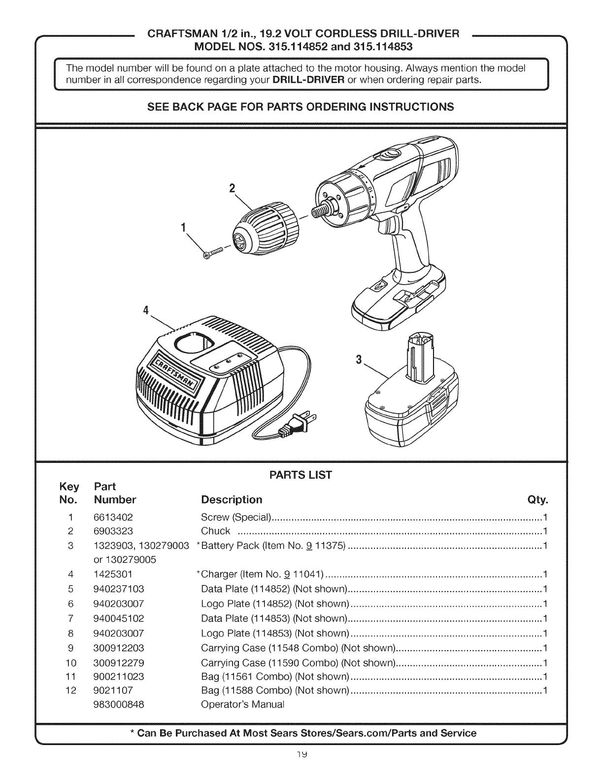 Craftsman 315114852 User Manual DRILL Manuals And Guides L1001161