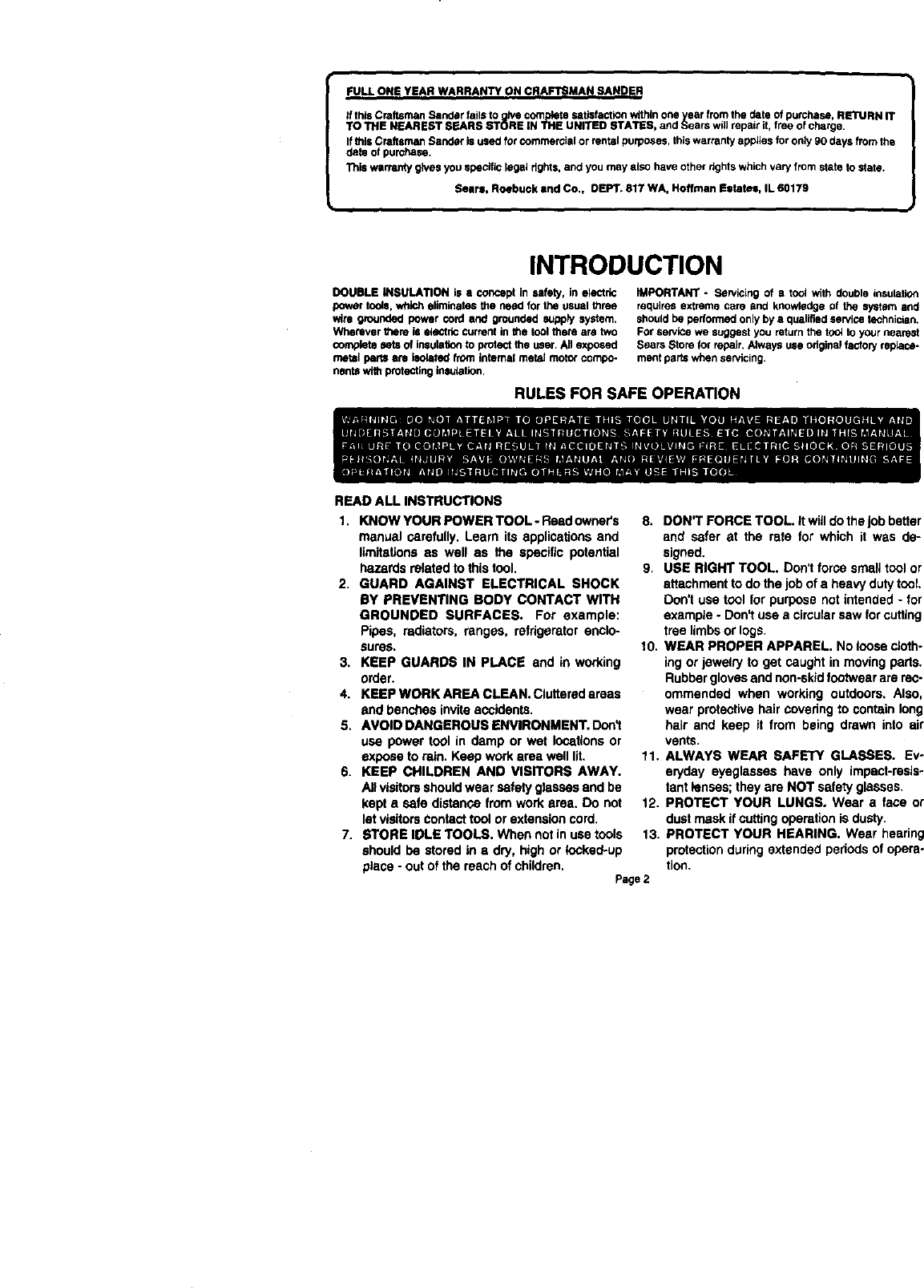 Page 2 of 12 - Craftsman 315115041 User Manual  SANDER - Manuals And Guides L0011169