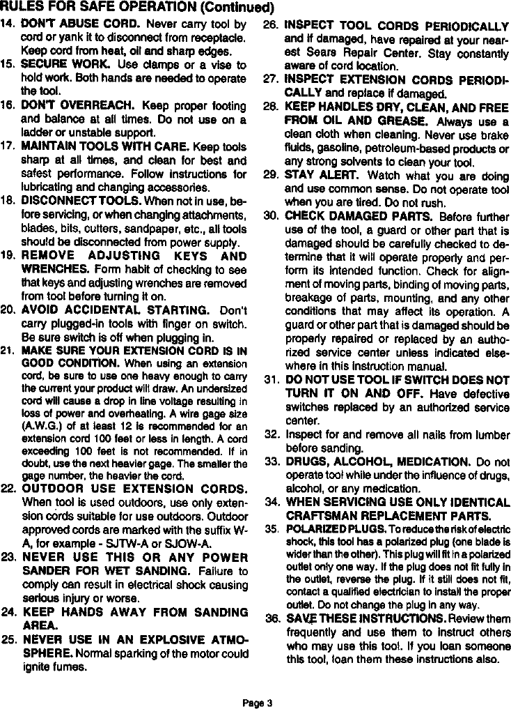 Page 3 of 12 - Craftsman 315115041 User Manual  SANDER - Manuals And Guides L0011169