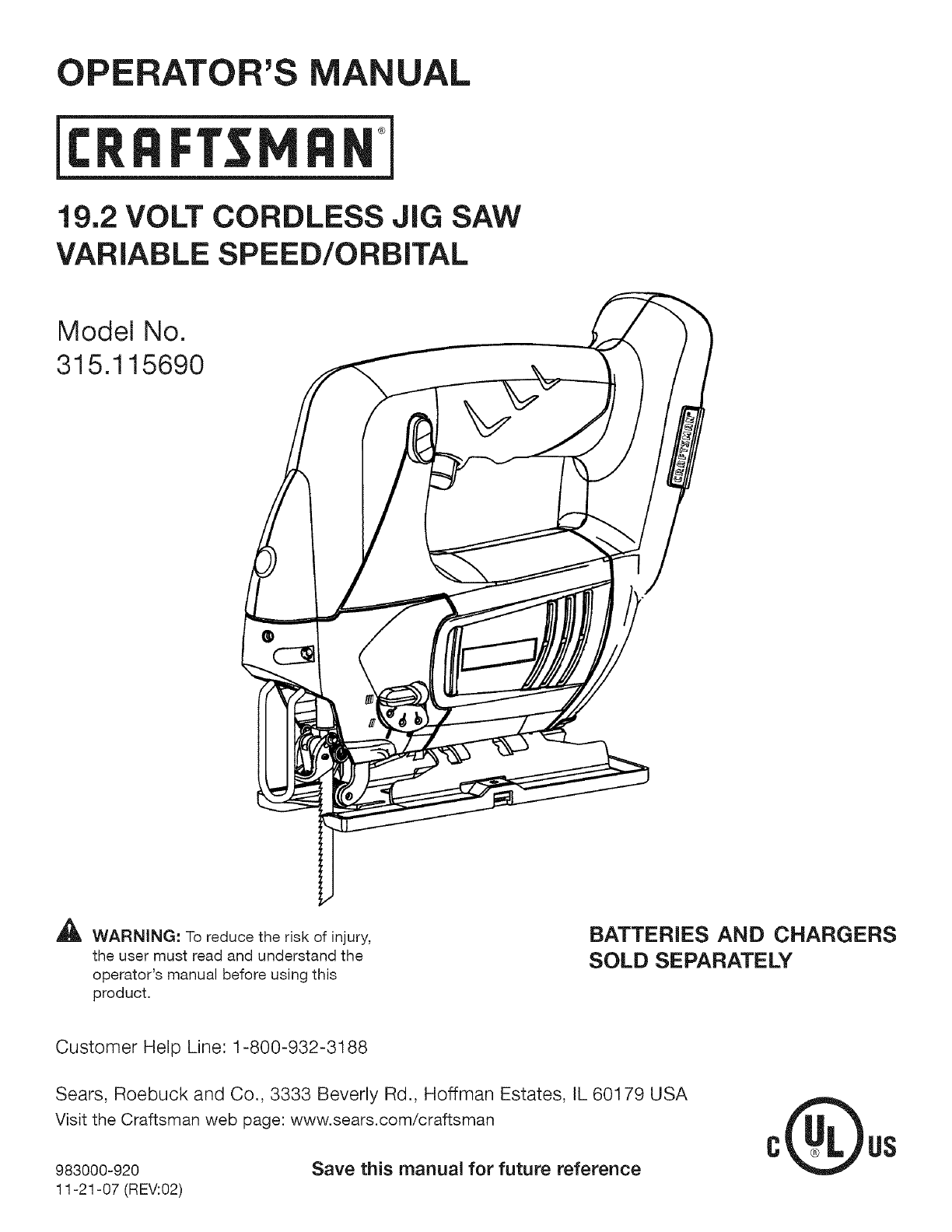 Craftsman 315115690 User Manual JIG SAW Manuals And Guides L0805559