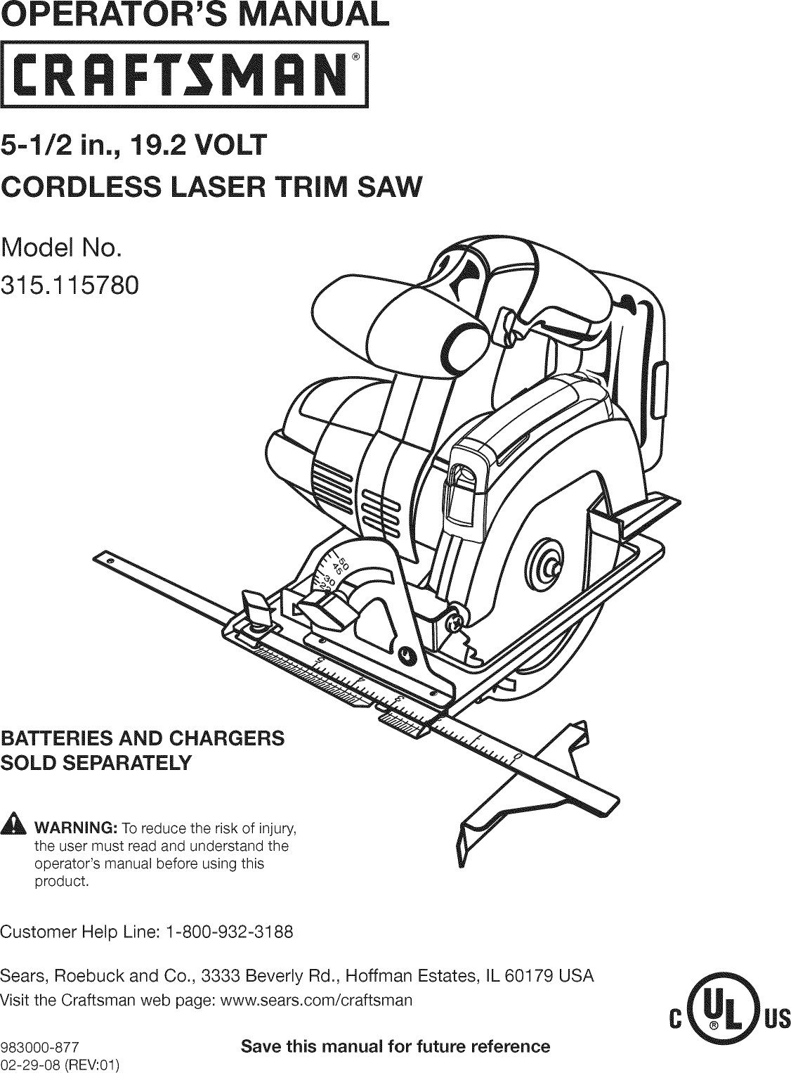 Craftsman 315115780 User Manual CORDLESS LASER TRIM SAW Manuals And