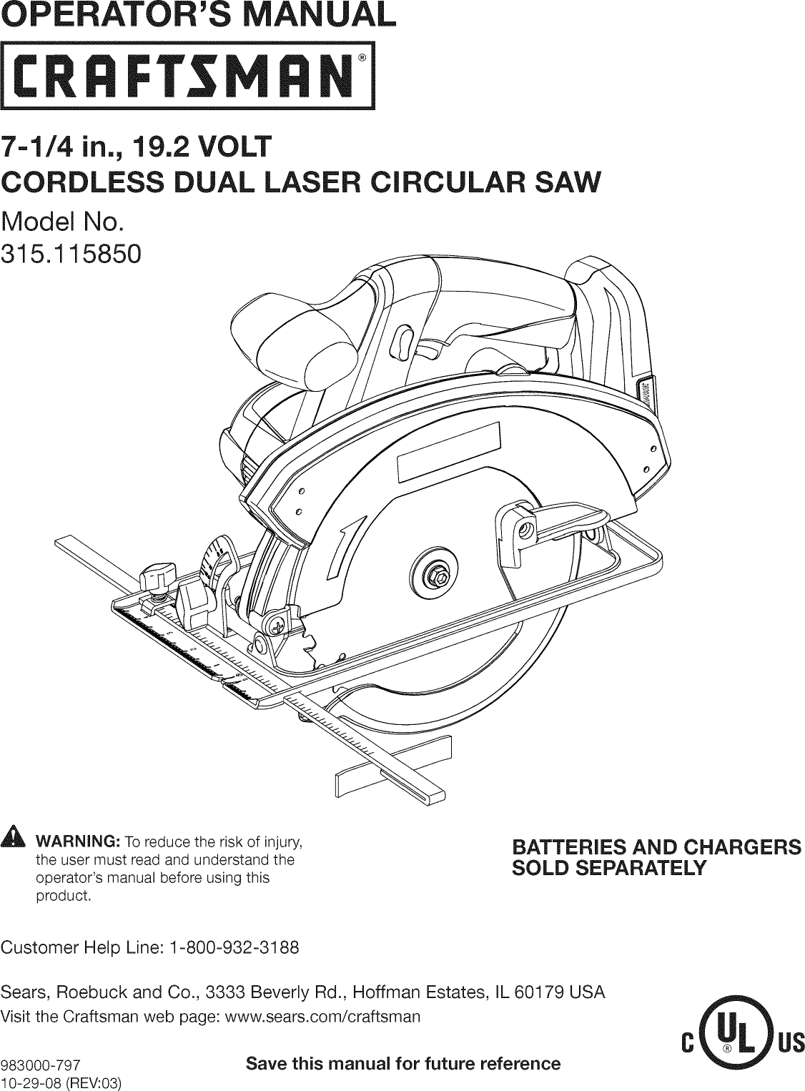 Craftsman 315115850 User Manual CIRCULAR SAW Manuals And Guides L0905109