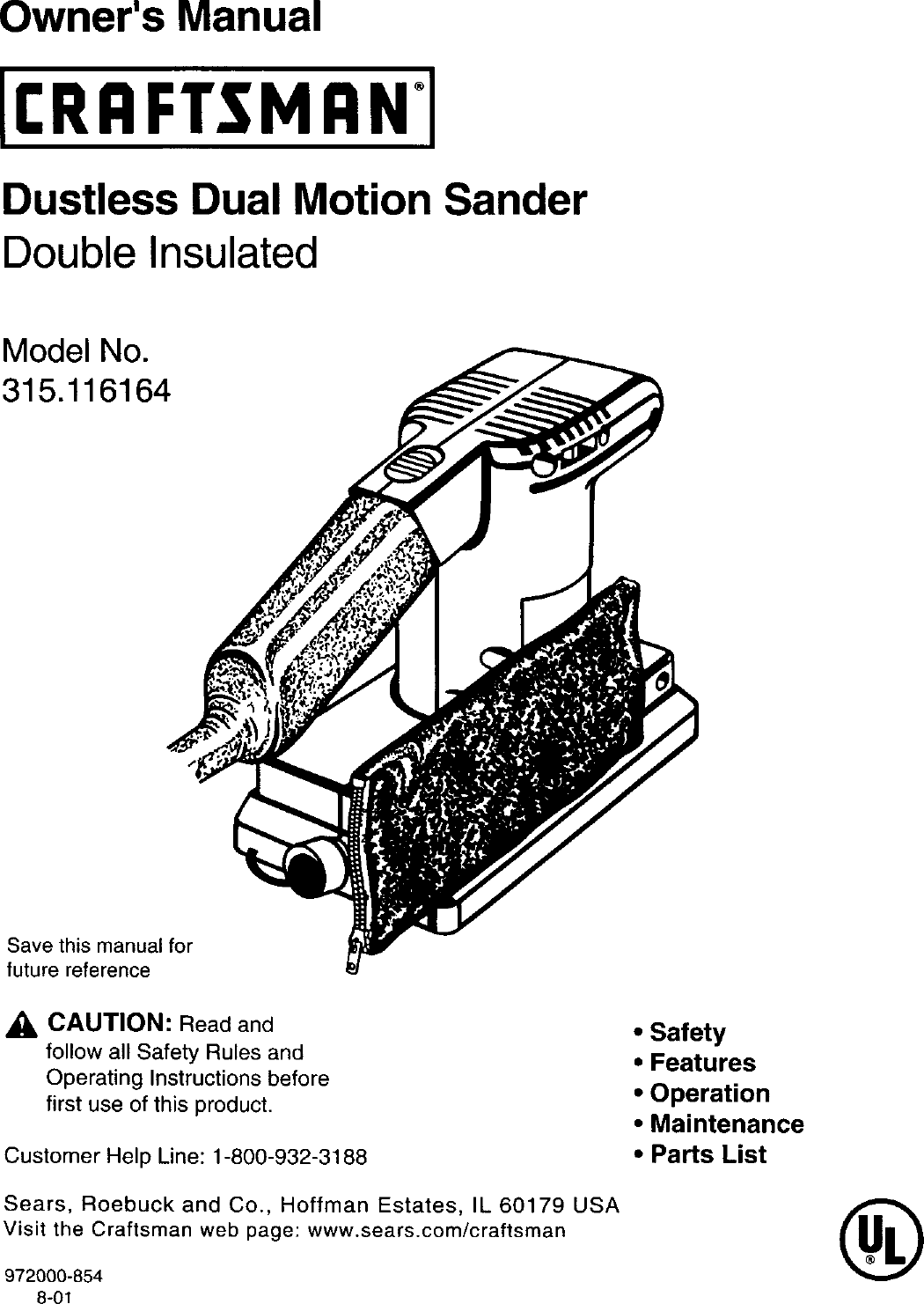 Craftsman 315116164 User Manual SANDER Manuals And Guides L0204001