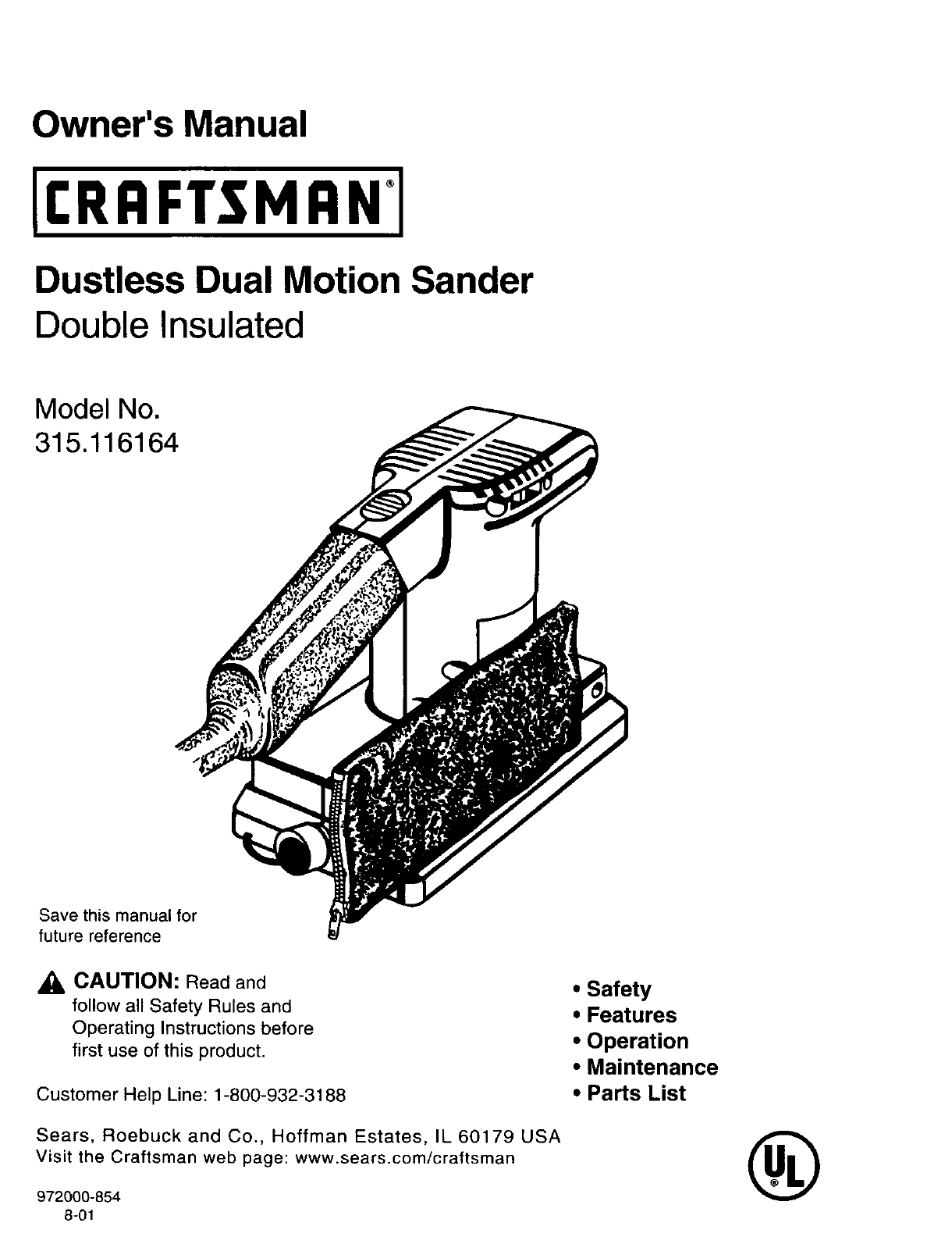 Craftsman 315116164 User Manual SANDER Manuals And Guides L0204001