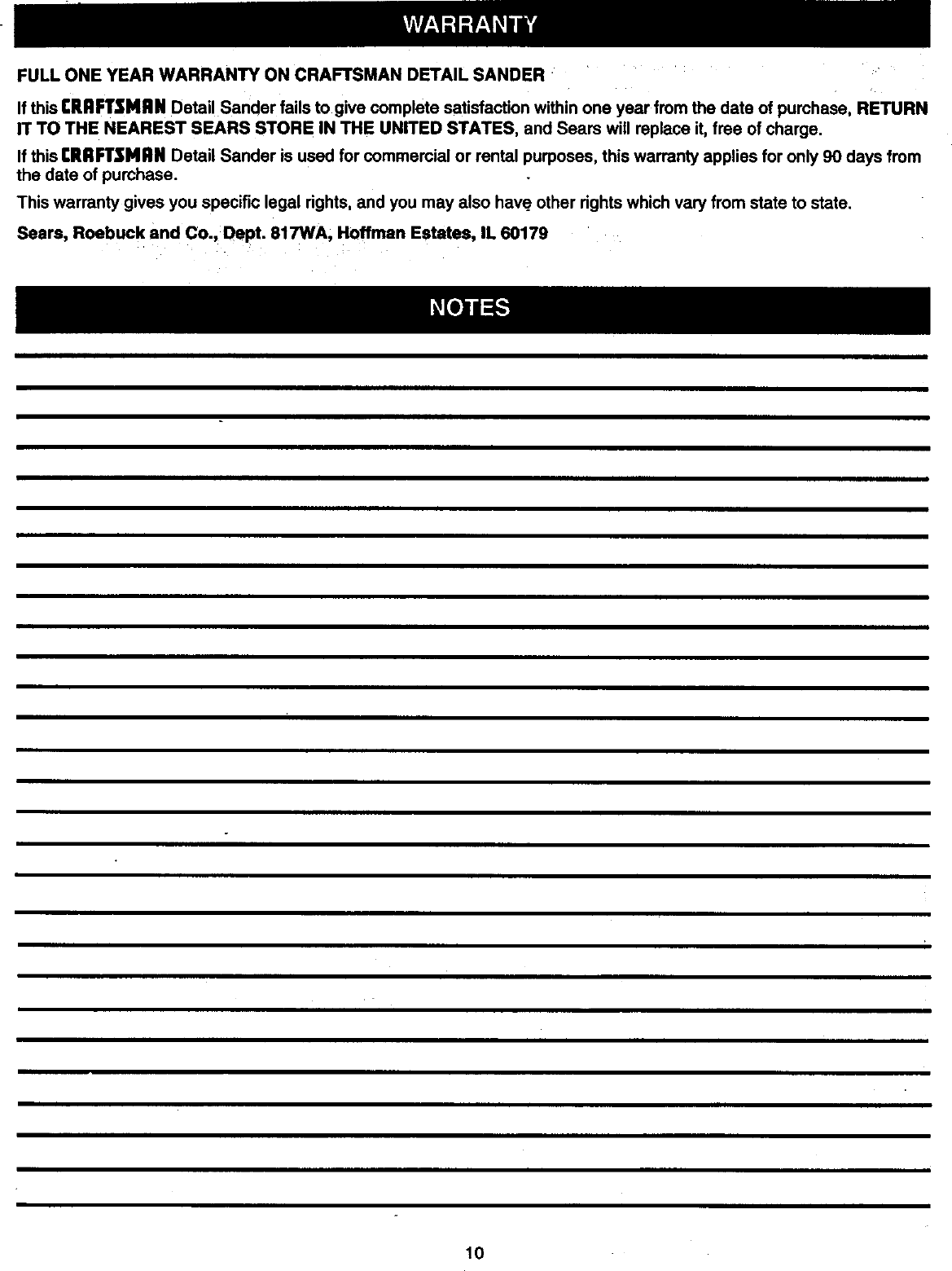 Page 10 of 12 - Craftsman 315116301 User Manual  DETAIL SANDER - Manuals And Guides 98120254