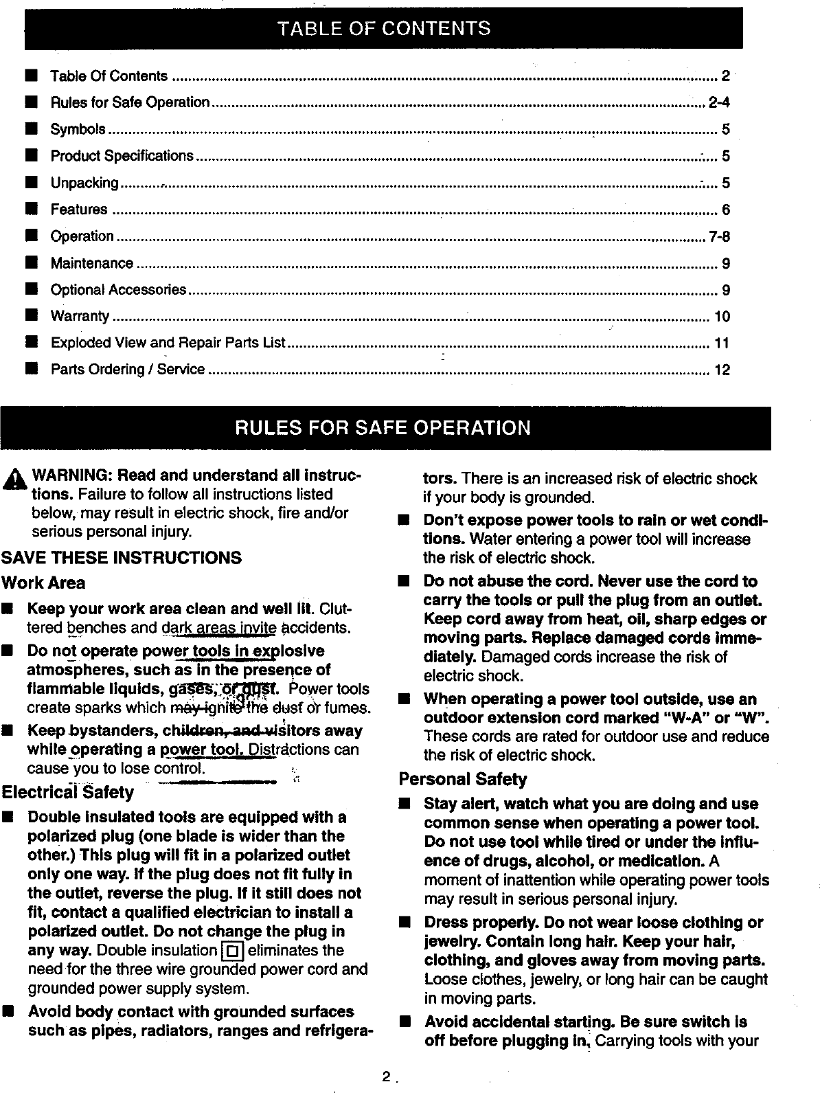 Page 2 of 12 - Craftsman 315116301 User Manual  DETAIL SANDER - Manuals And Guides 98120254