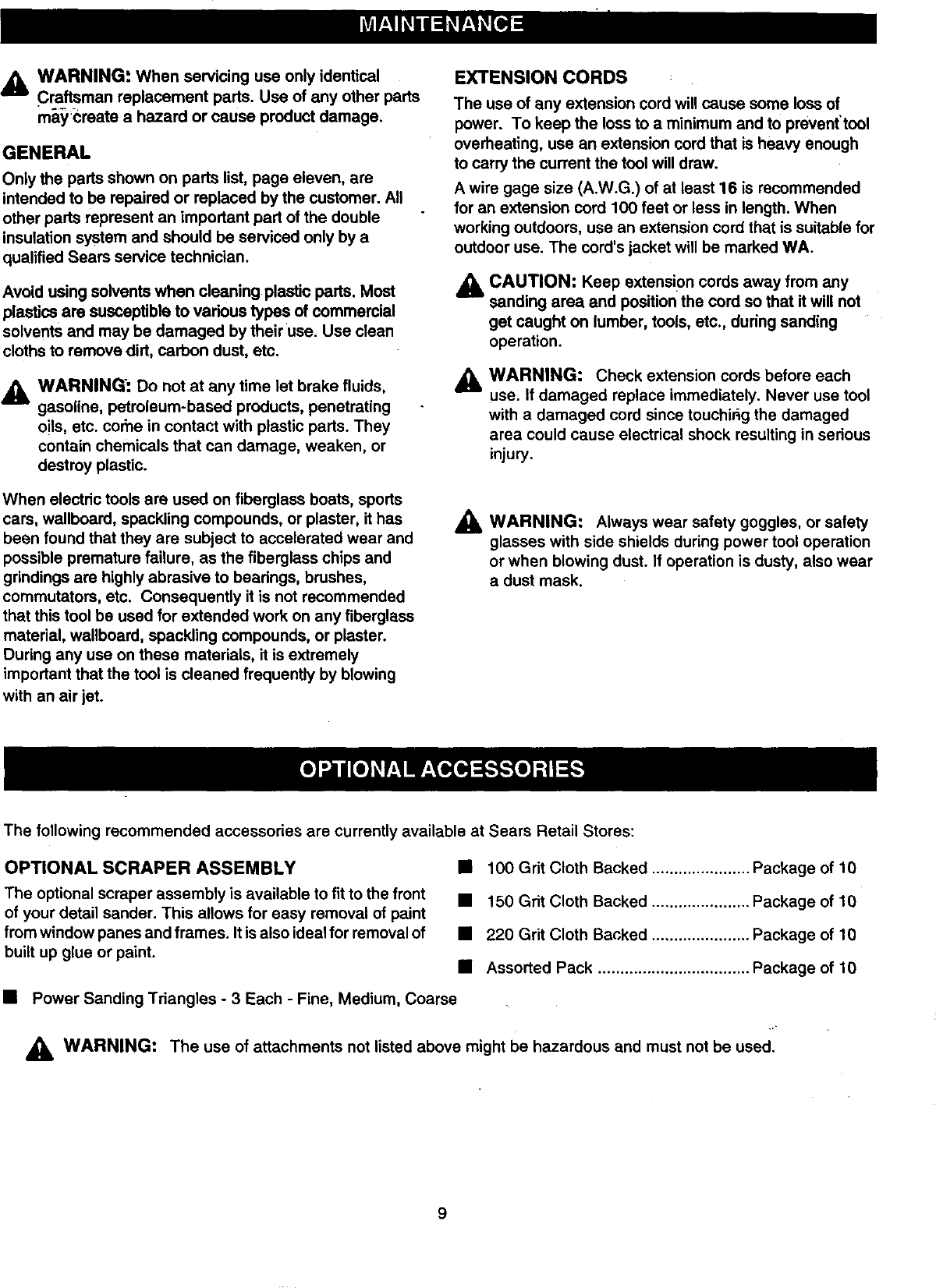 Page 9 of 12 - Craftsman 315116301 User Manual  DETAIL SANDER - Manuals And Guides 98120254