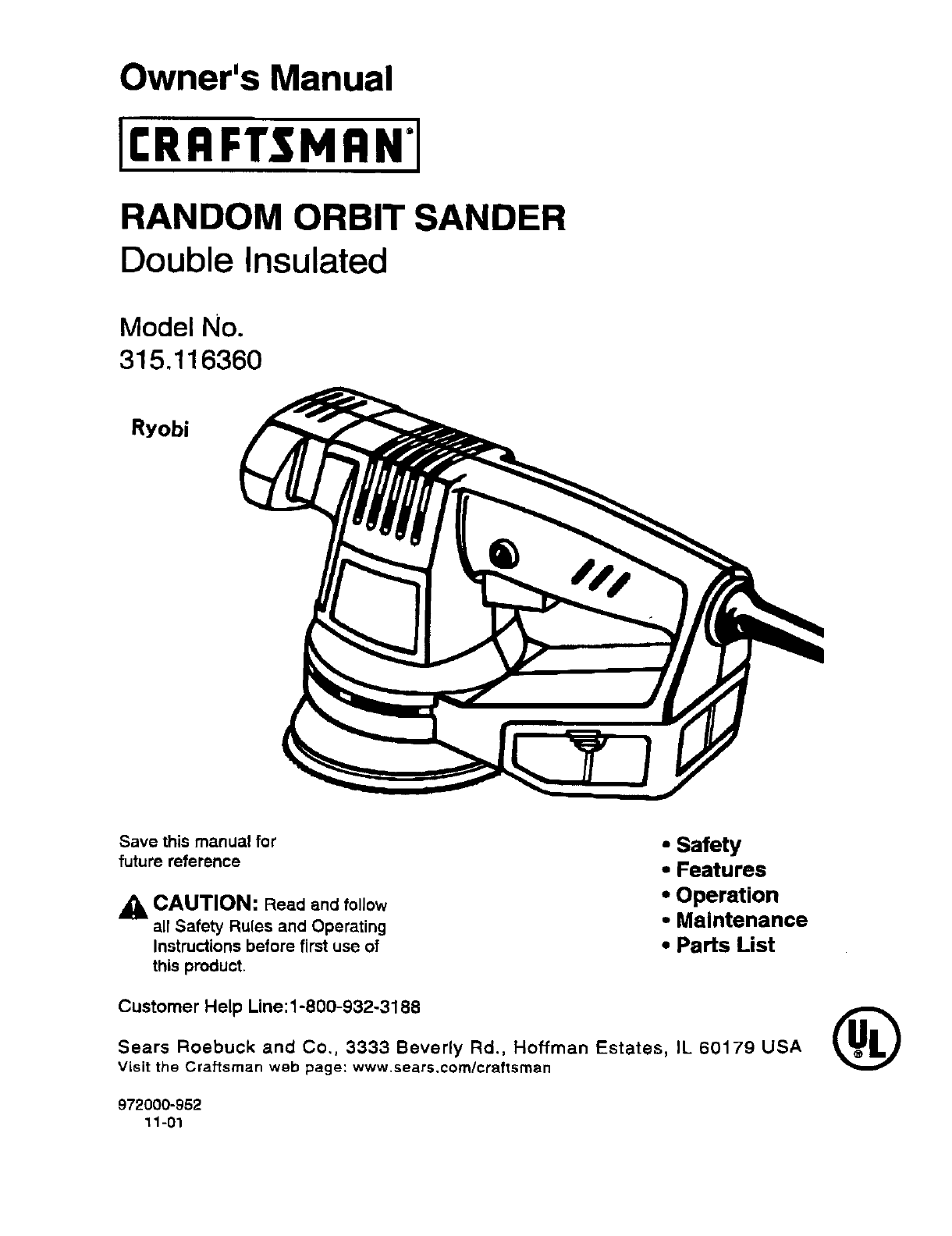 Craftsman 315116360 User Manual RANDOM ORBIT SANDER Manuals And Guides