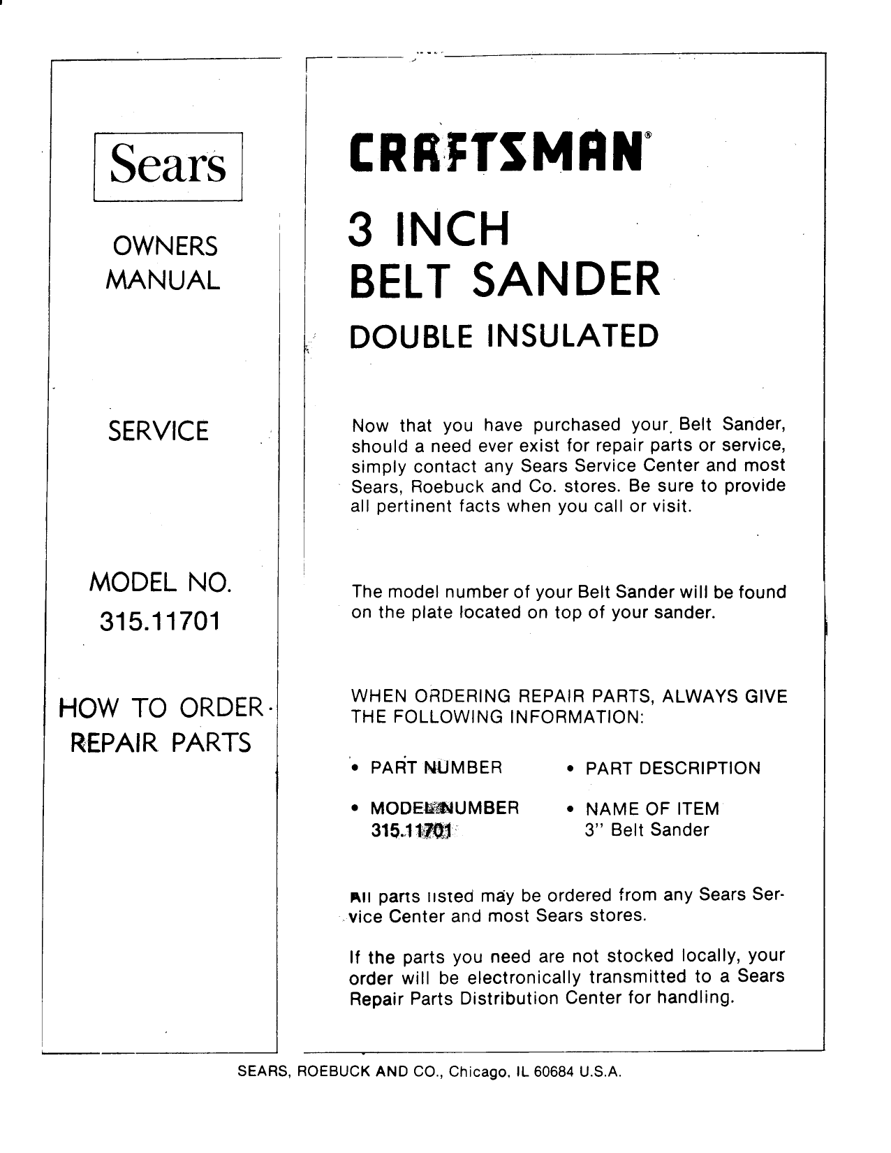 Page 11 of 11 - Craftsman 31511701 1010187L User Manual  3 INCH BELT SANDER - Manuals And Guides