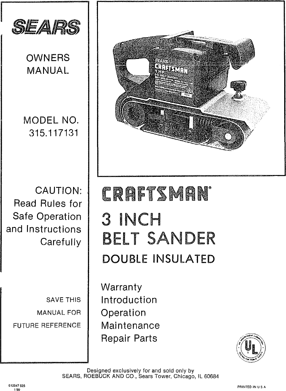 Page 1 of 12 - Craftsman 315117131 User Manual  3 IN BELT SANDER - Manuals And Guides LR708142