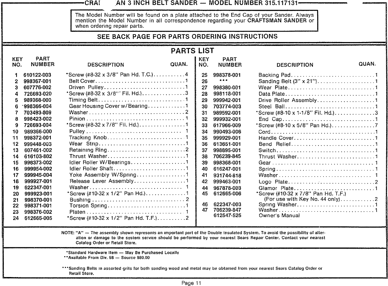 Page 11 of 12 - Craftsman 315117131 User Manual  3 IN BELT SANDER - Manuals And Guides LR708142